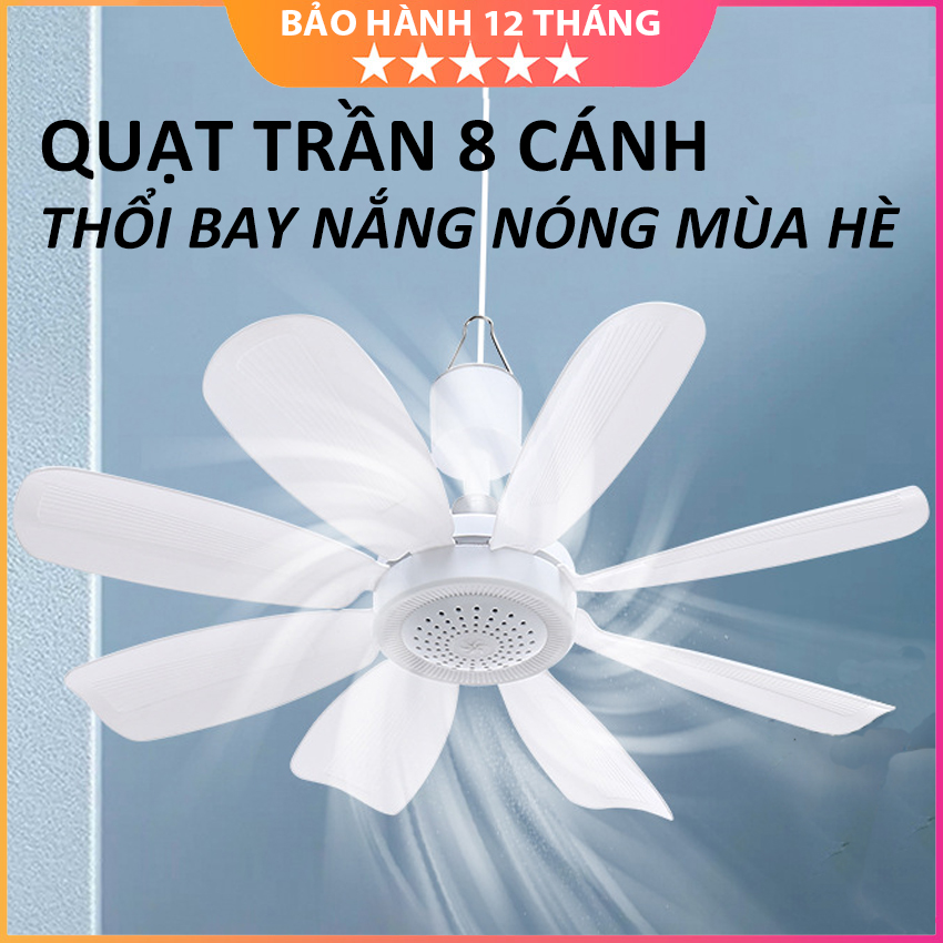 [ 8 CÁNH QUẠT] Quạt Trần Mini 8 Cánh Siêu Mát Công Suất Lớn Thổi Gió Mạnh Độ Ồn Thấp Tiết Kiệm Điện 