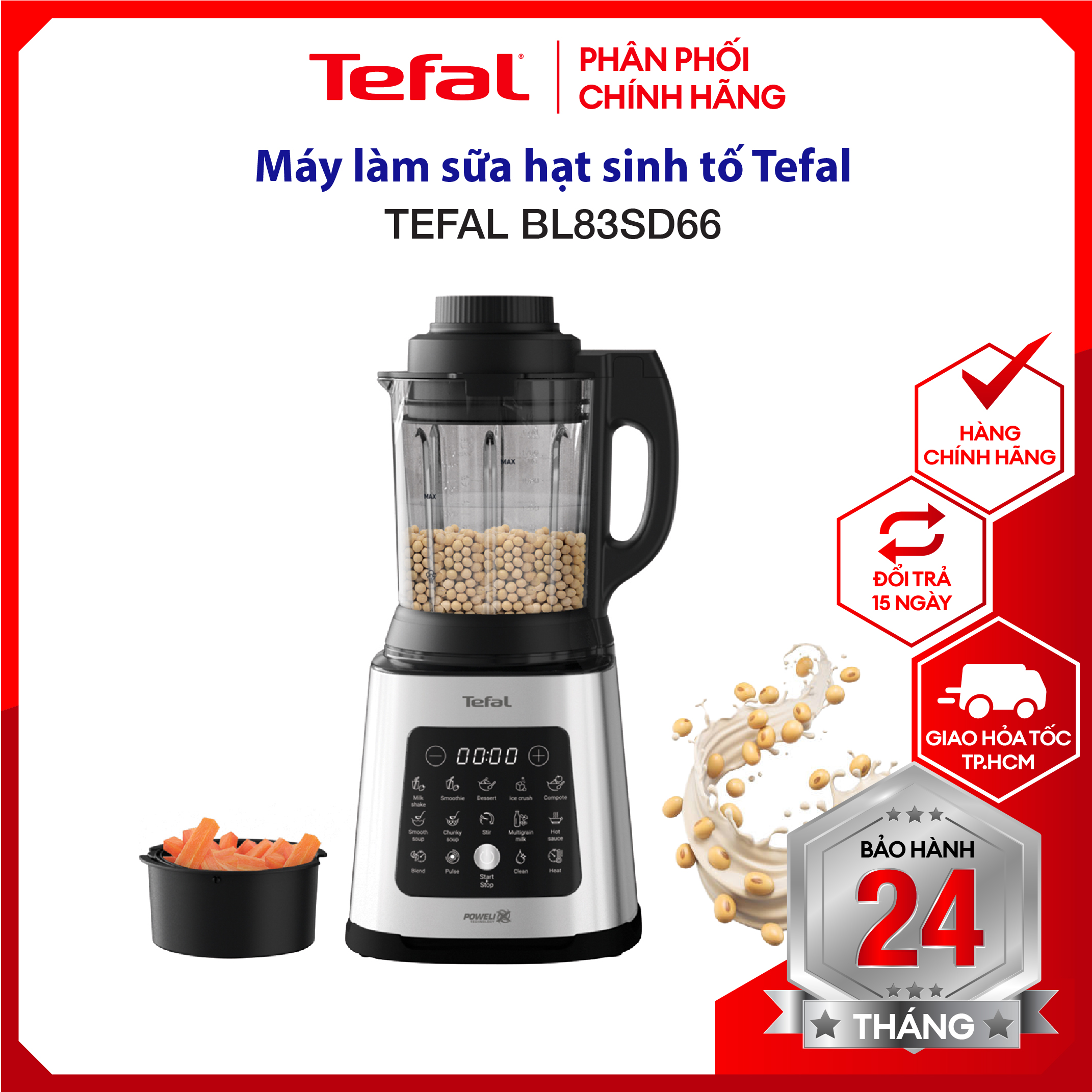 |HỎA TỐC 2H| Máy làm sữa hạt máy xay sinh tố đa năng Tefal BL83SD66 - Công suất lớn 14 chức năng Nấu