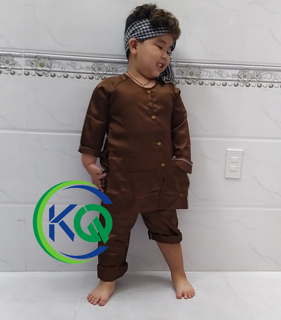 BỘ ĐỒ BÀ BA MÀU NÂU TRUYỀN THỐNG CHO BÉ TỪ 7 ĐẾN 30KG - VẢI PHI BÓNG - QUẦN NÂU ÁO NÂU