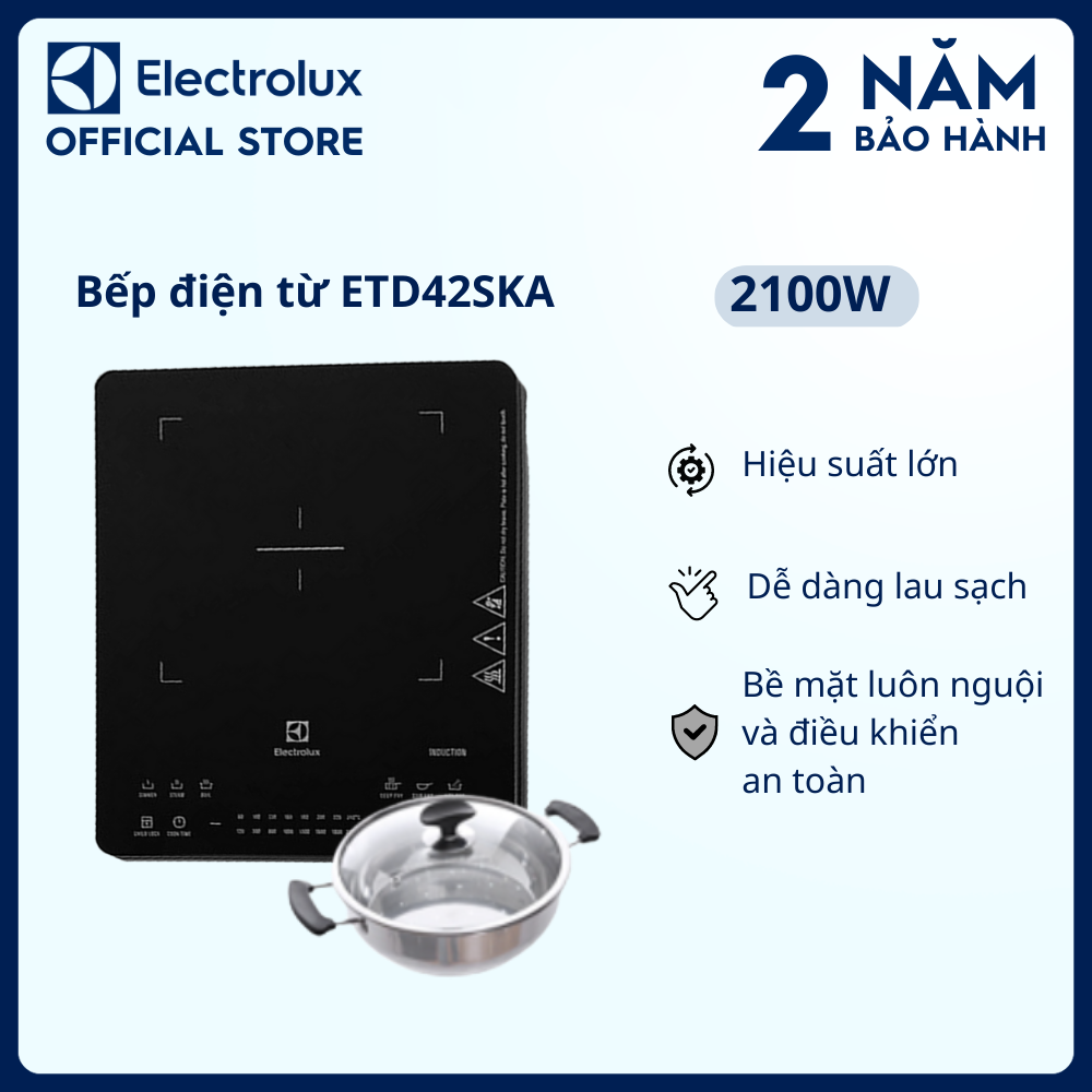 Bếp từ đơn Electrolux 6 chương trình nấu - ETD42SKA 2100W - Bảo hành 2 năm toàn quốc