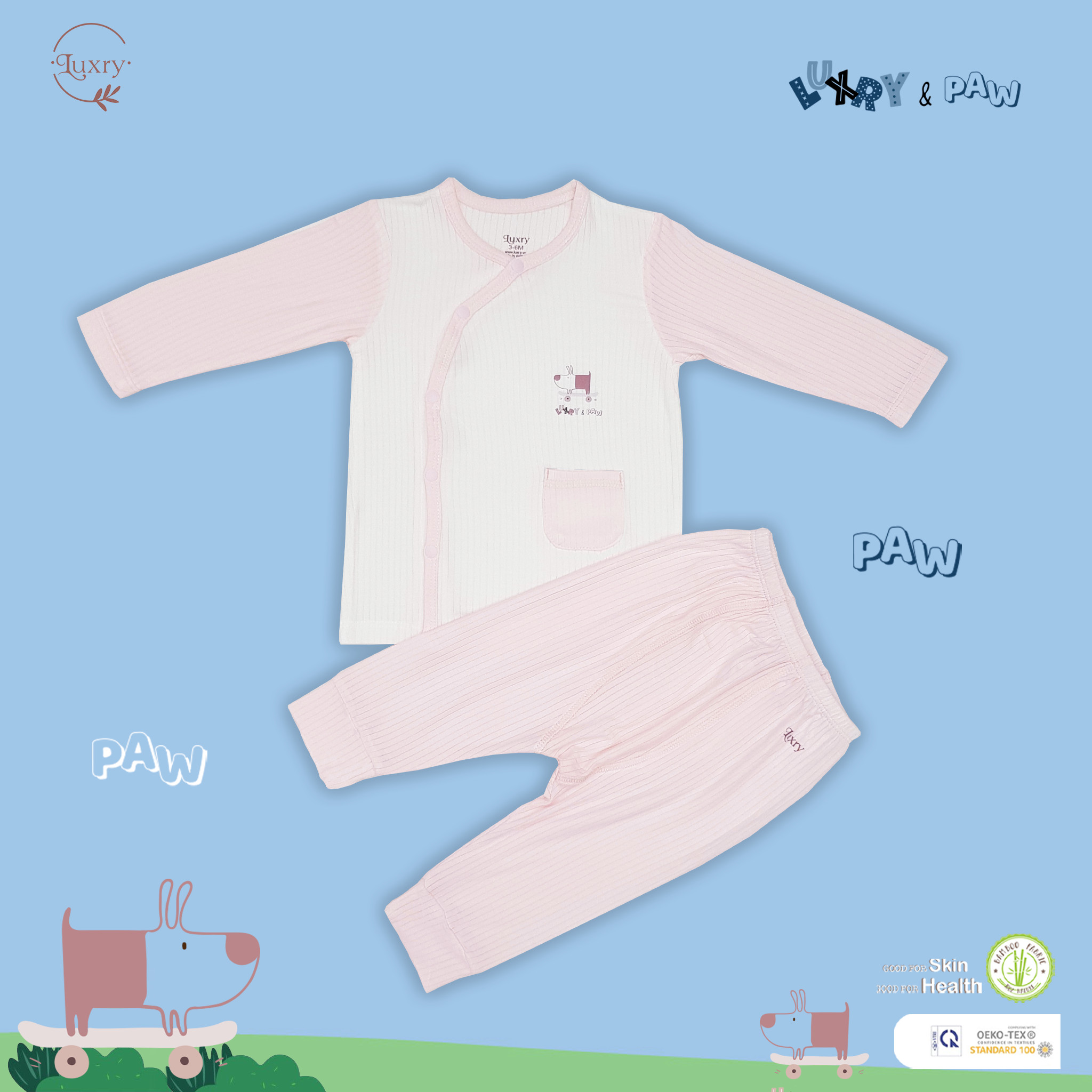 Bộ quần áo dài cài lệch có túi Luxry đáng yêu cho bé