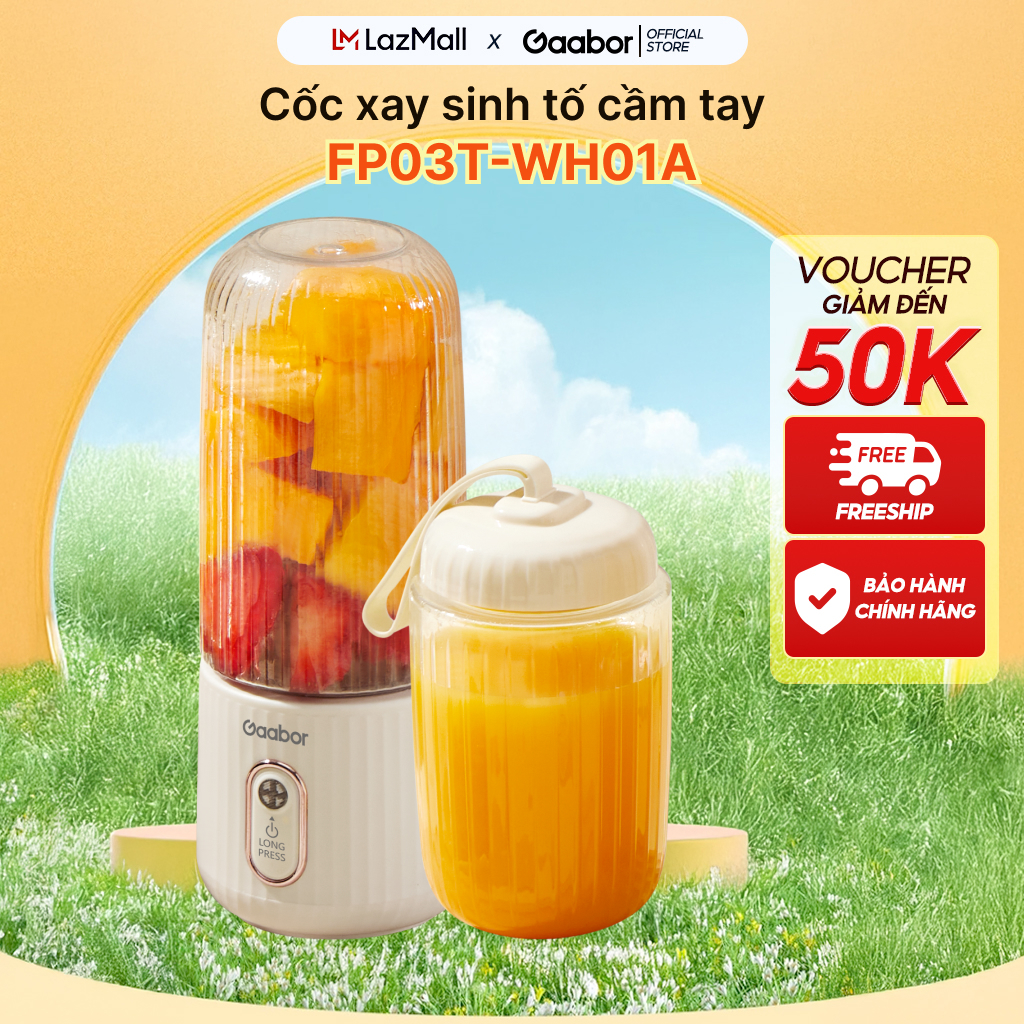 Nâng cấp - Cốc xay sinh tố cầm tay mini Gaabor FP03T-WH01A 350ml công suất 50W ly máy xay nhỏ gọn ti