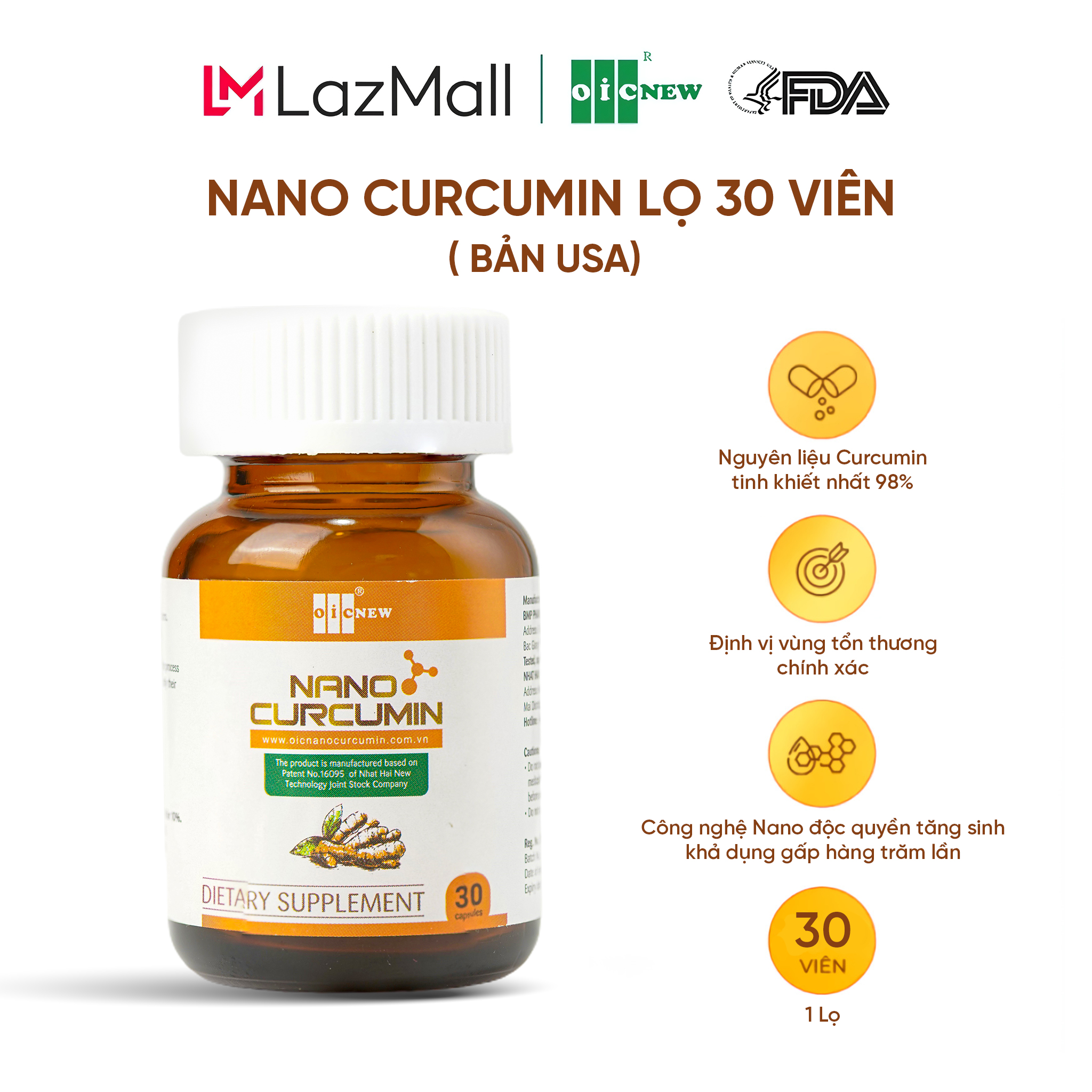 [Phiên bản USA] Viên uống tinh chất nghệ OIC New Nano Curcumin giảm đau dạ dày làm lành vết thương l