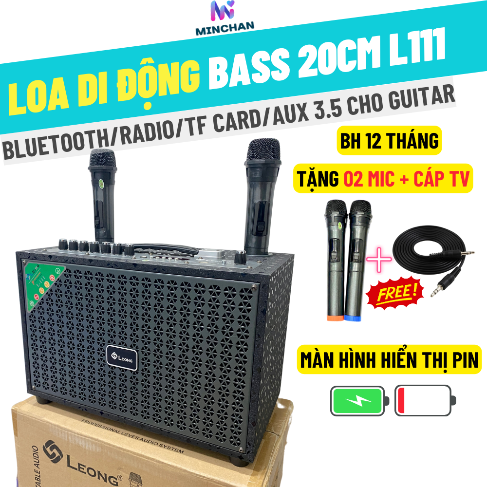 [Tặng 02 Micro Không Dây] Loa Di Động Karaoke Bluetooth LEONG L111 Bass 20cm Cao Cấp Sang Trọng Kèm Cáp Kết Nối Máy Tính TV Amply - BH 12 Tháng