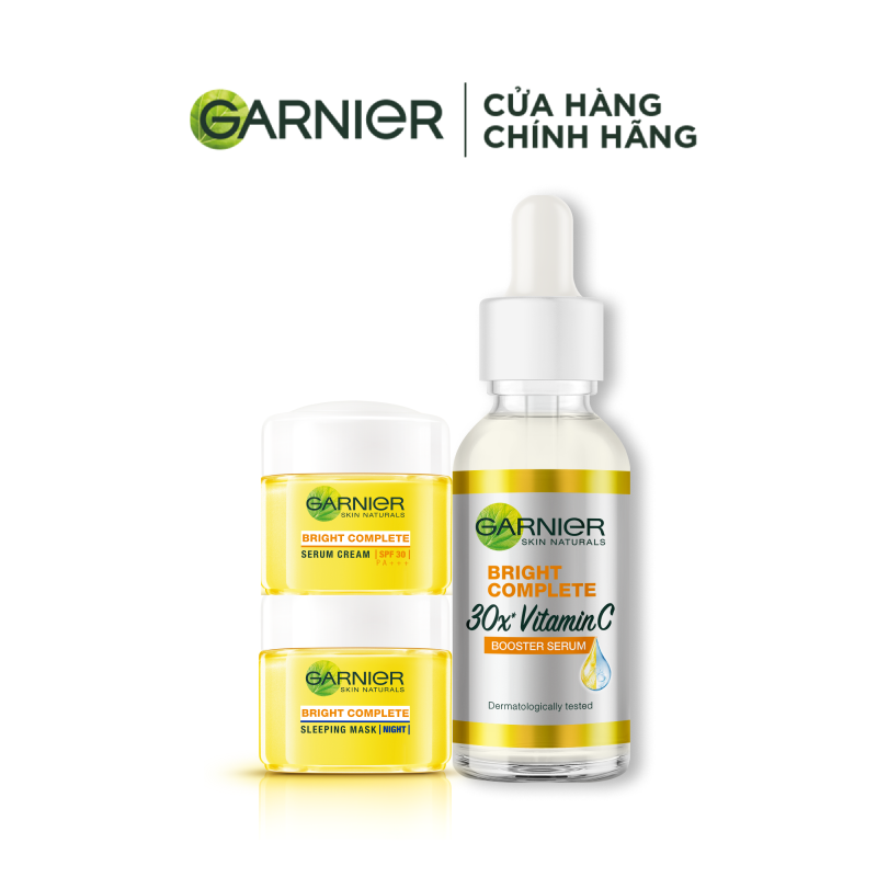 Bộ đôi tinh chất và kem dưỡng da ngày đêm làm sáng đều màu da chỉ từ 3 ngày Garnier Bright Complete 