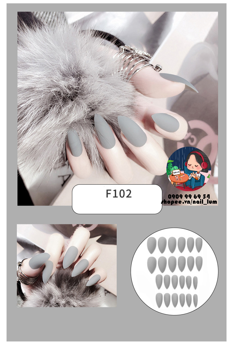 [HCM]Móng Giả - Nail Dài Nhọn - Sơn Mịn [Sẵn Keo - Đóng Hộp 24 Mẫu Đủ Size]