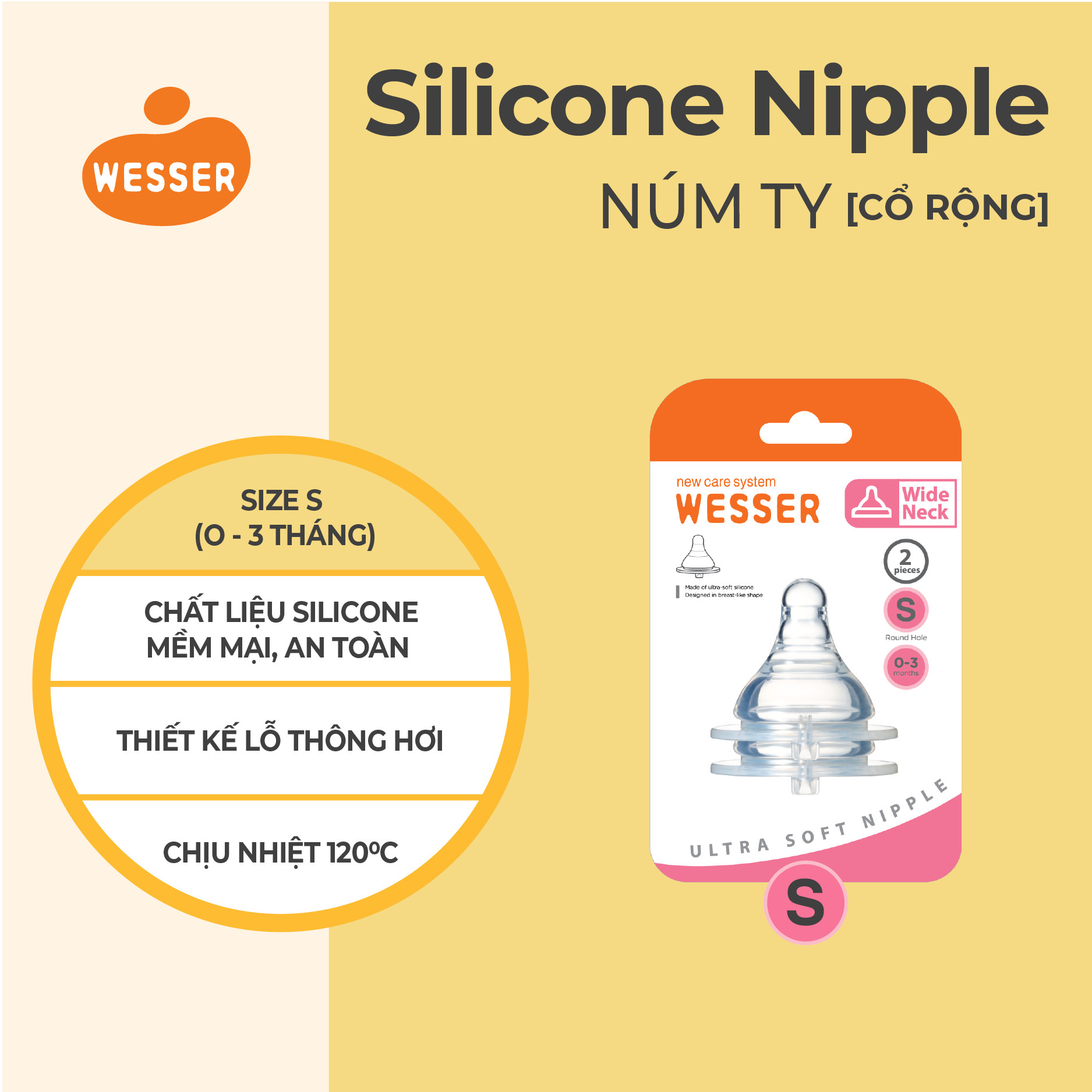 Núm ty CỔ RỘNG Wesser S/M/L (2 cái/hộp)