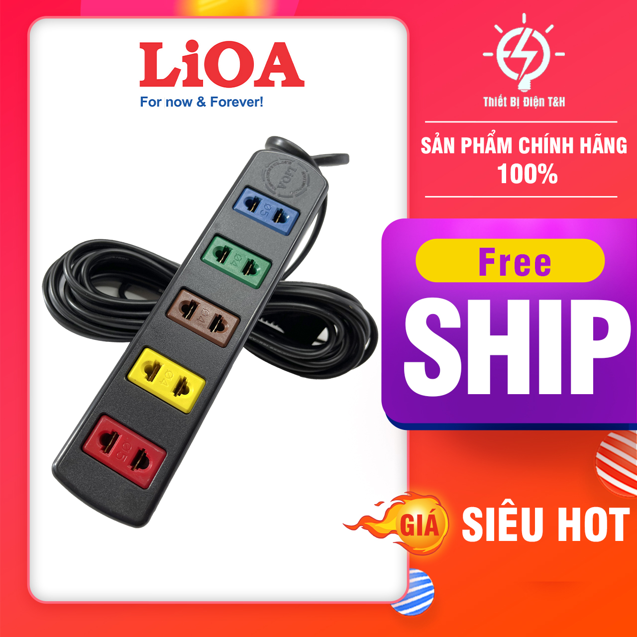 Ổ cắm điện LIOA phổ thông - 4 lỗ 6 lỗ 8 lỗ 10 lỗ dây dài 3m – 5m - chính hãng LIOA - Thiết Bị Điện T&amp;H