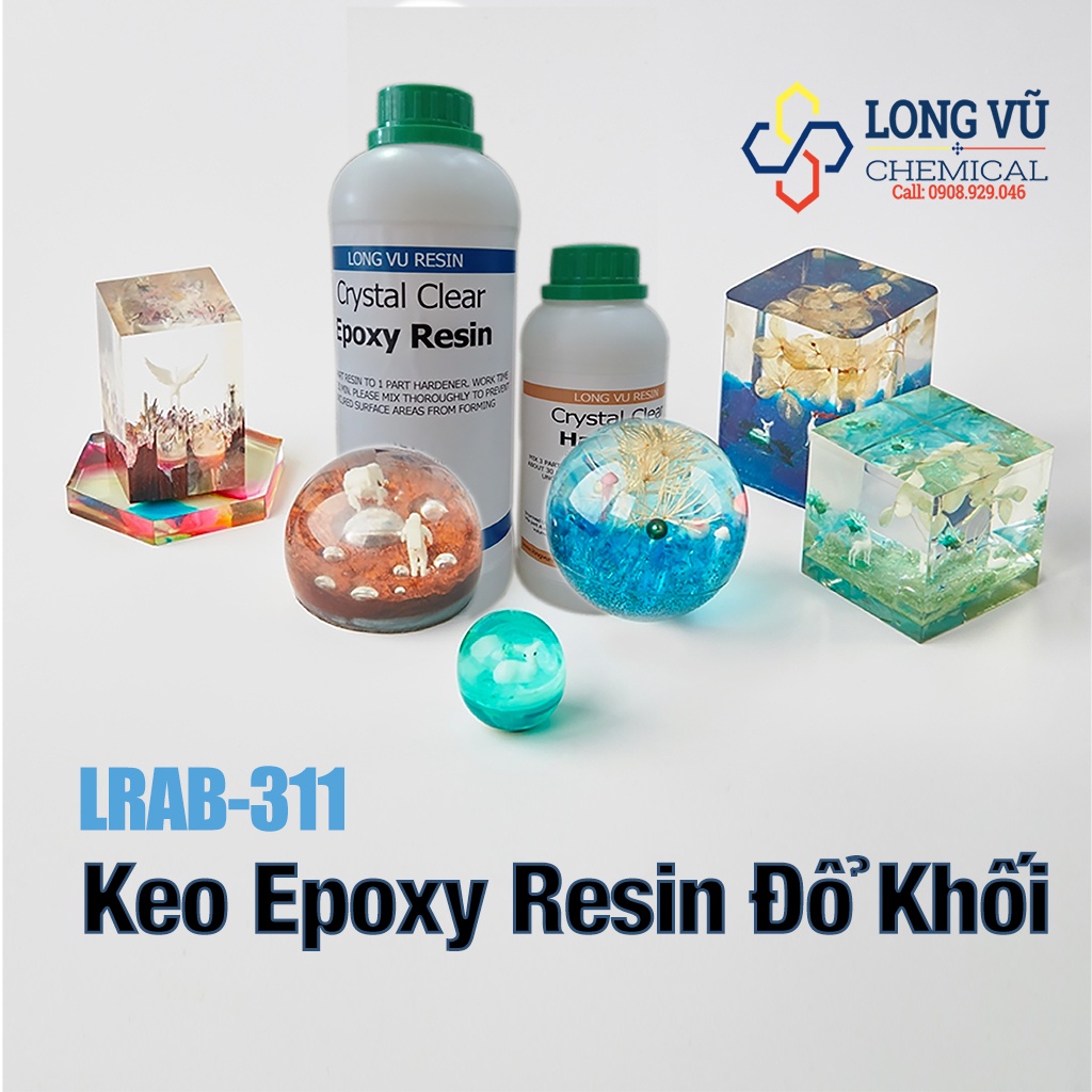 [Bộ 1KG] Keo Epoxy Trong Suốt Cao Cấp Đổ Khối LRAB311 - Crystal Clear Epoxy Resin - Chuyên Đổ Bàn Đèn Ngủ Làm Handmade