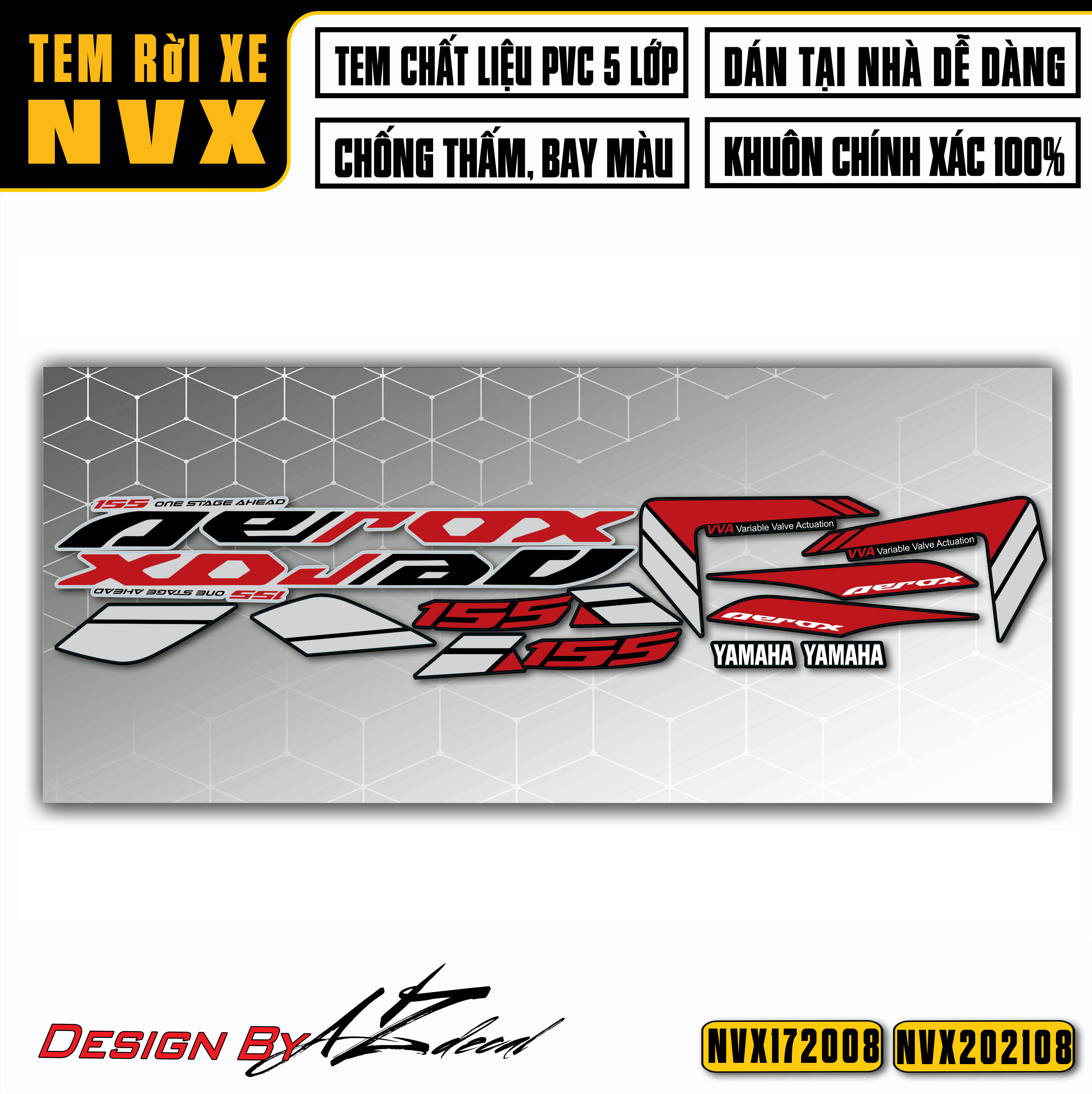 Tem Chế Mẫu Aerox Dán Xe NVX 125-155 | NVX08 | Đa Dạng Mẫu Cho Xe Màu Đỏ Đen Trắng Xanh | Tem Rời Ch