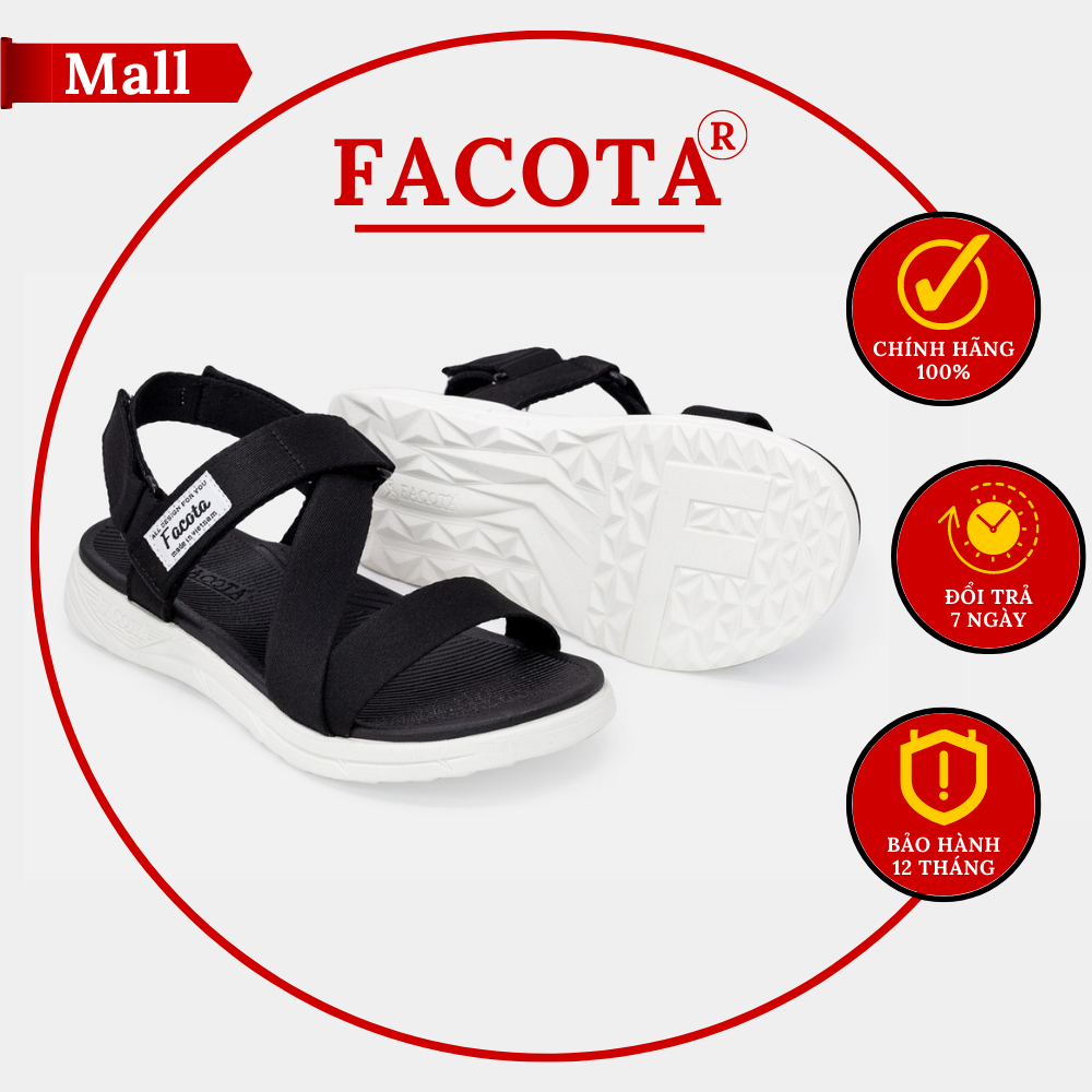 [FREESHIP] Giày sandal Facota nữ chính hãng NN02 Facota đen trắng nam nữ Sandal đi học Sandal đế phy