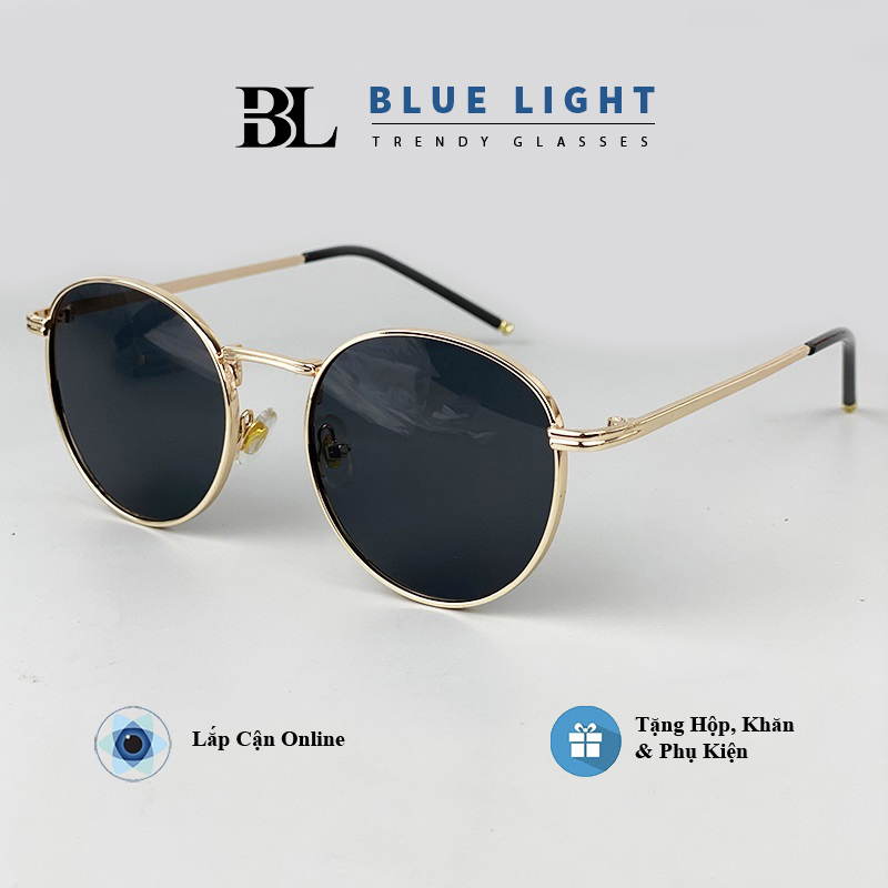 Kính Râm Kính Mát Mắt Tròn Viền Dày Càng Kim Loại Đen Vàng Tráng Gương Hàn Quốc - BLUE LIGHT