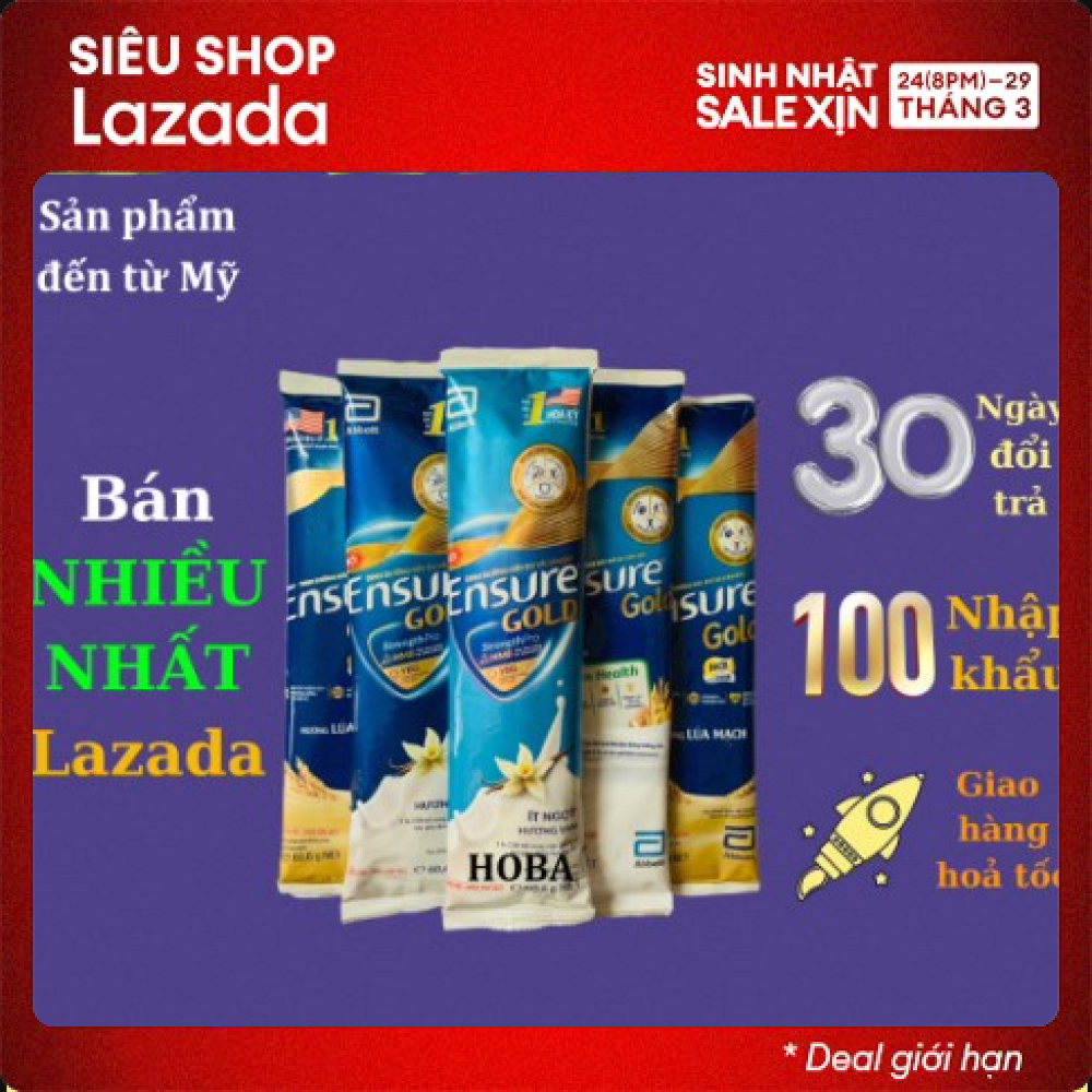 Sữa gói Ensure gold HMB 606g Vani ít ngọt Cà phê Hạnh Nhân (ăn chay) Lúa mạch