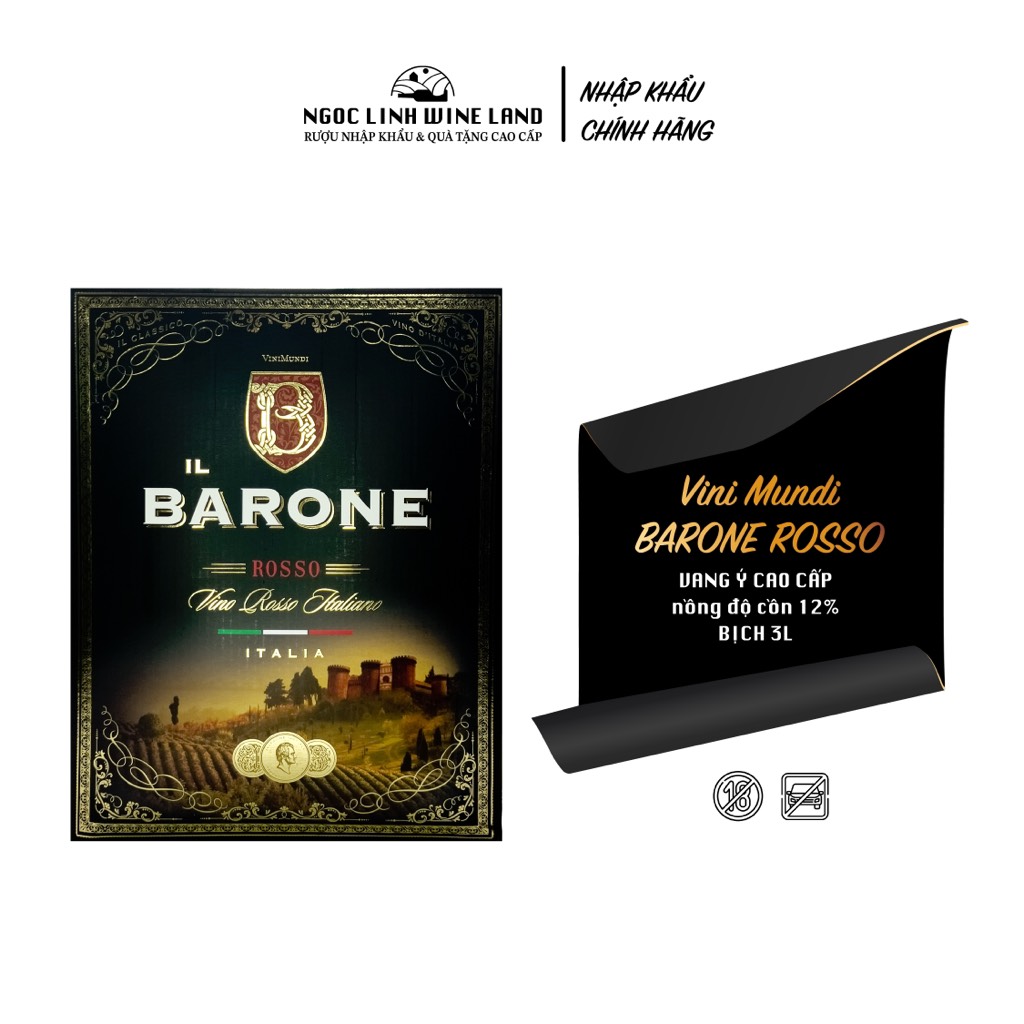 Rượu vang đỏ IL Barone Rosso Alc 12% Bịch 3L