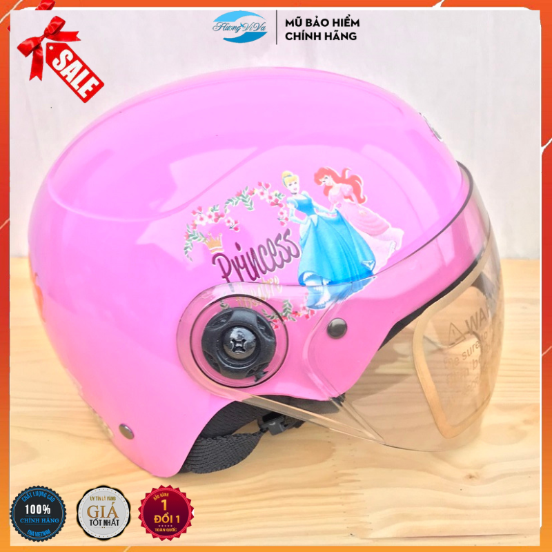 nón bảo hiểm cho bé gái 3 tuổi /4 tuổi /5 tuổi /6 tuổi /7 tuổi /8 tuổi-dưới 26kg -hình công chúa mũ bảo hiểm cho bé gái có kính màu hồng xanh -chính hãng an toàn-  Huongviva