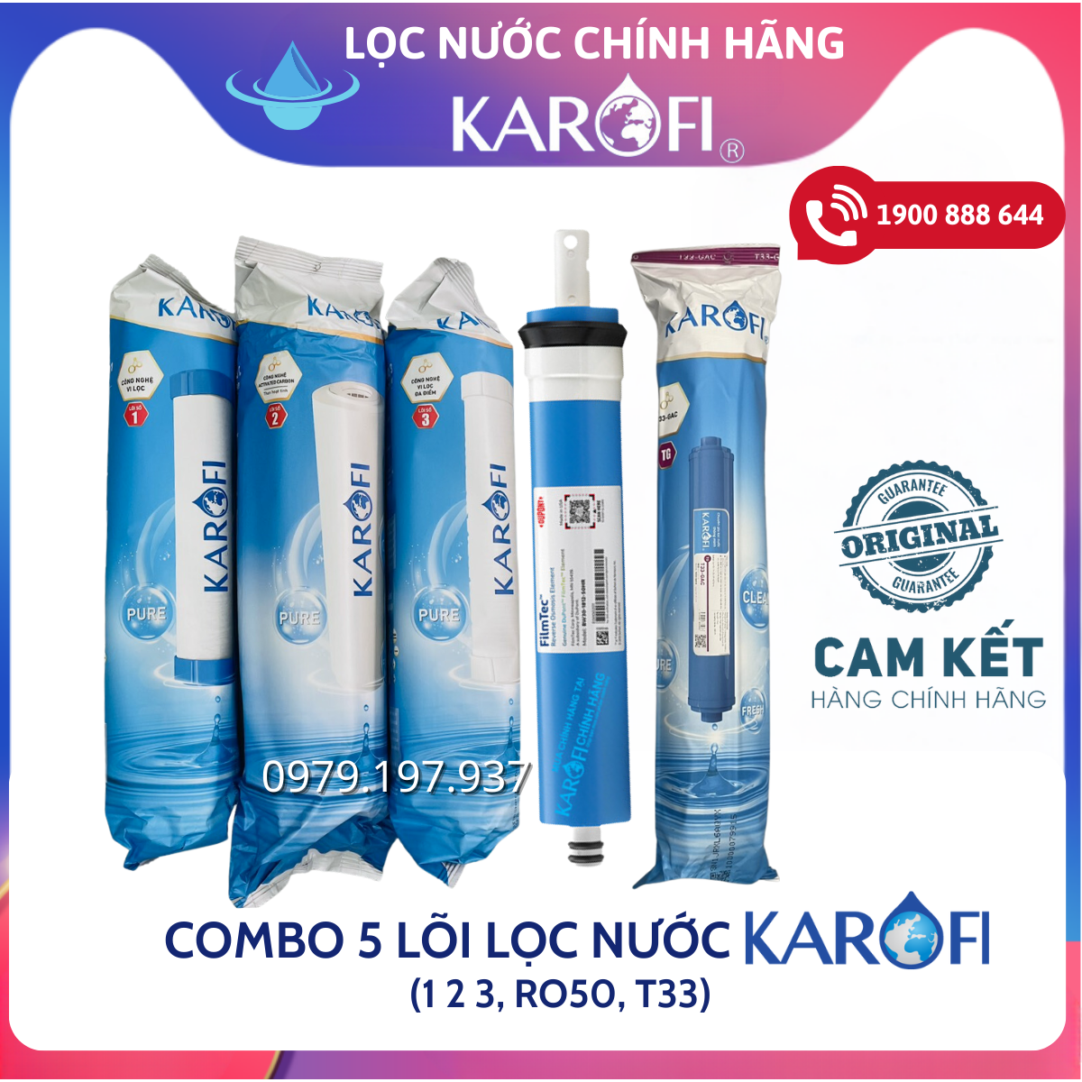 Combo 5 lõi lọc nước Karofi chính hãng dùng cho máy lọc nước Karofi HC300-RO