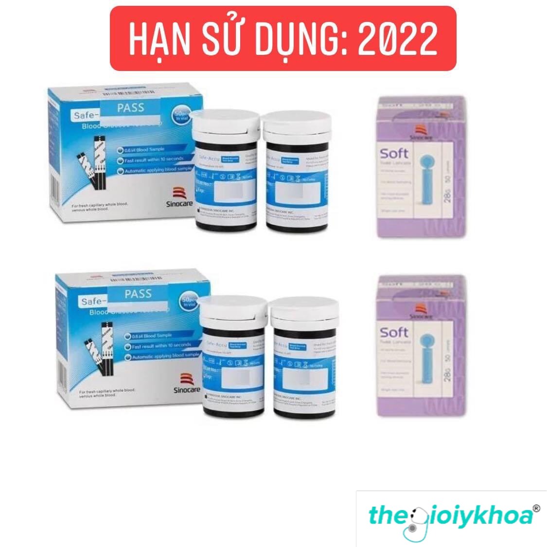 BO100 Bộ 2 hộp que thử đường huyết Sinocare Safe Accu (100 que và 100 kim) Thegioiykhoa