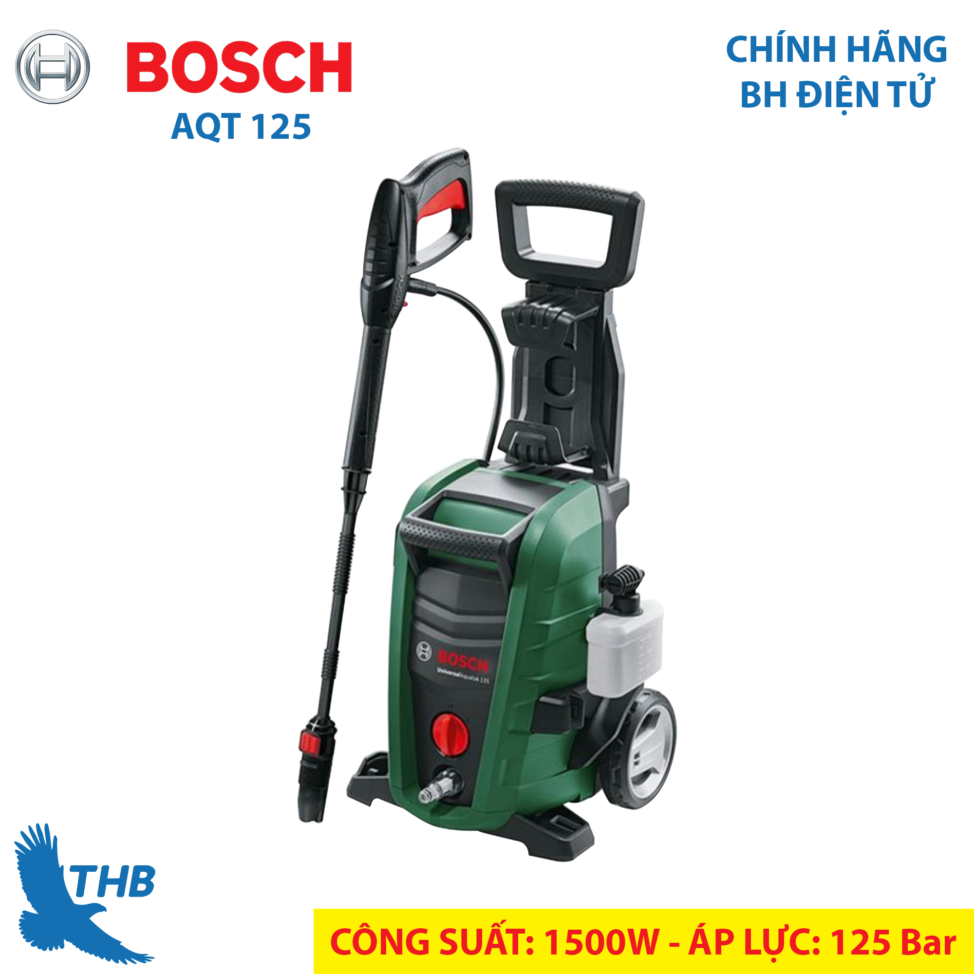 Máy rửa xe Bơm phun xịt rửa tự hút áp lực cao Bosch AQT 125 Chạy êm Áp lực 125 Bar 1 Đầu phun 3 chế 