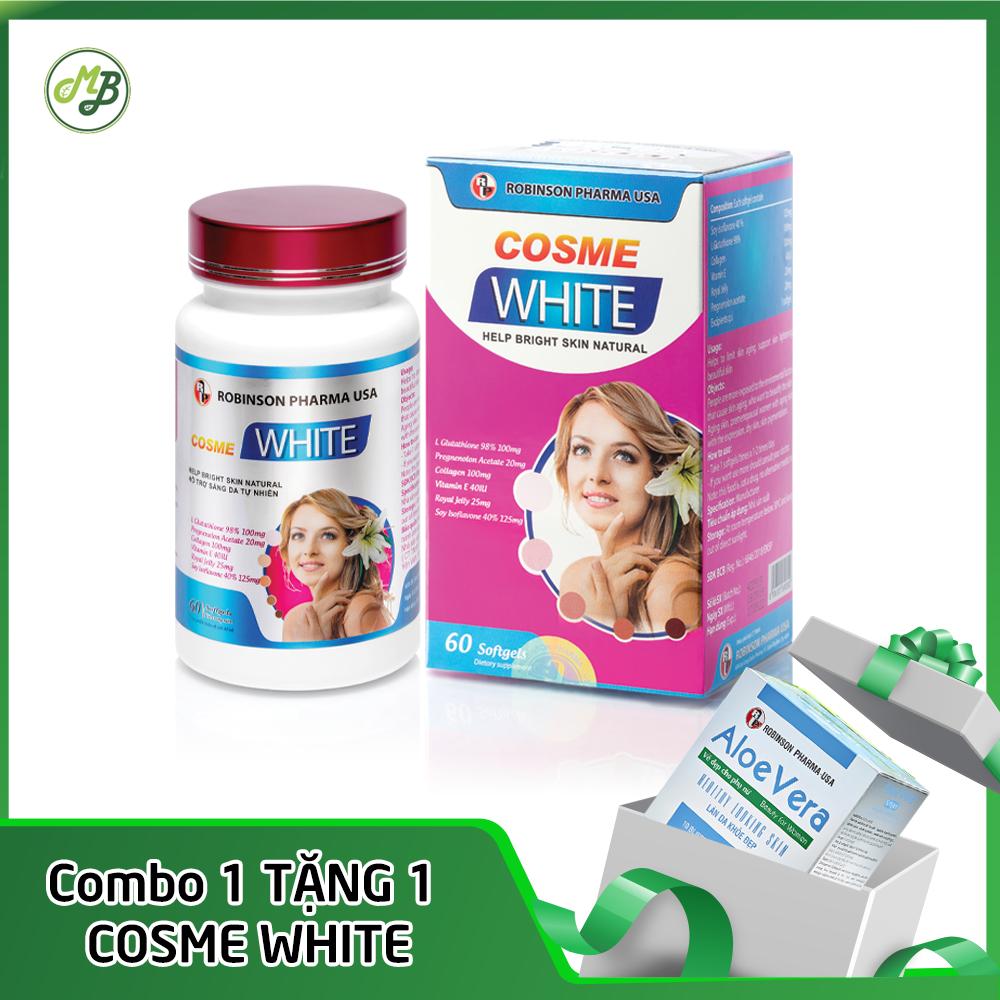 [Hcm]Viên Uống Hỗ Trợ Làm Sáng Trắng Da - Cosme White  - Tặng 1 Hộp Nhuận Tràng Aloe Vera Hộp 100 Viên