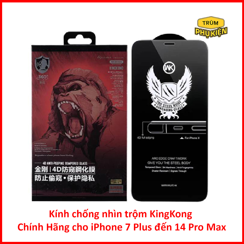 Kính cường lực chống nhìn trộm KingKong chính hãng iPhone 15 Pro Max 15 Pro 14 Pro Max 14 13 Pro Max 13 12 Pro Max 12 11 Pro Max 11 Xs Max X 8plus 7Plus