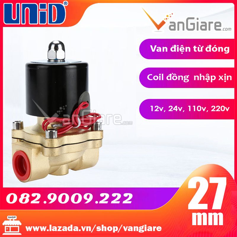 (Đúng hiệu) Van điện từ phi 27 UW20 Uni-D coil đồng tốt (12v 24v 110v 220v)