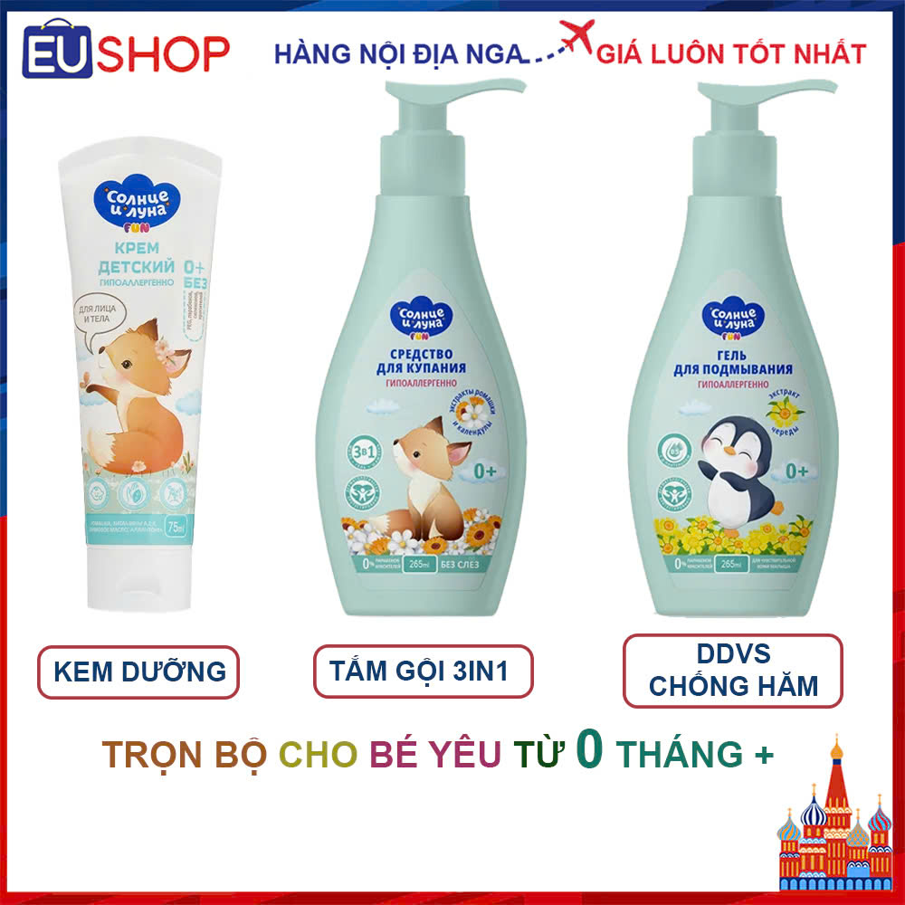 Bộ Sữa tắm gội 3in1 + DDVS + Kem Dưỡng SUNMOON cho bé 0+