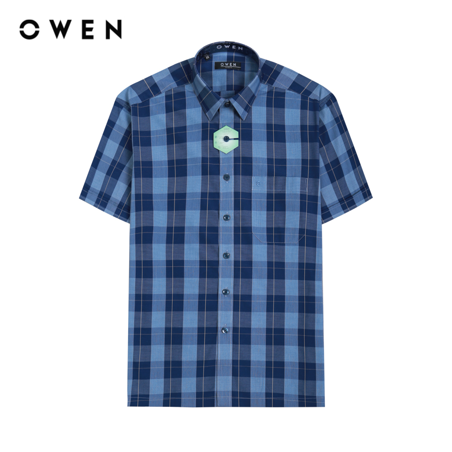 OWEN - Áo sơ mi ngắn tay Body Fit AB230115NT màu Navy chất liệu Mint-Polyester