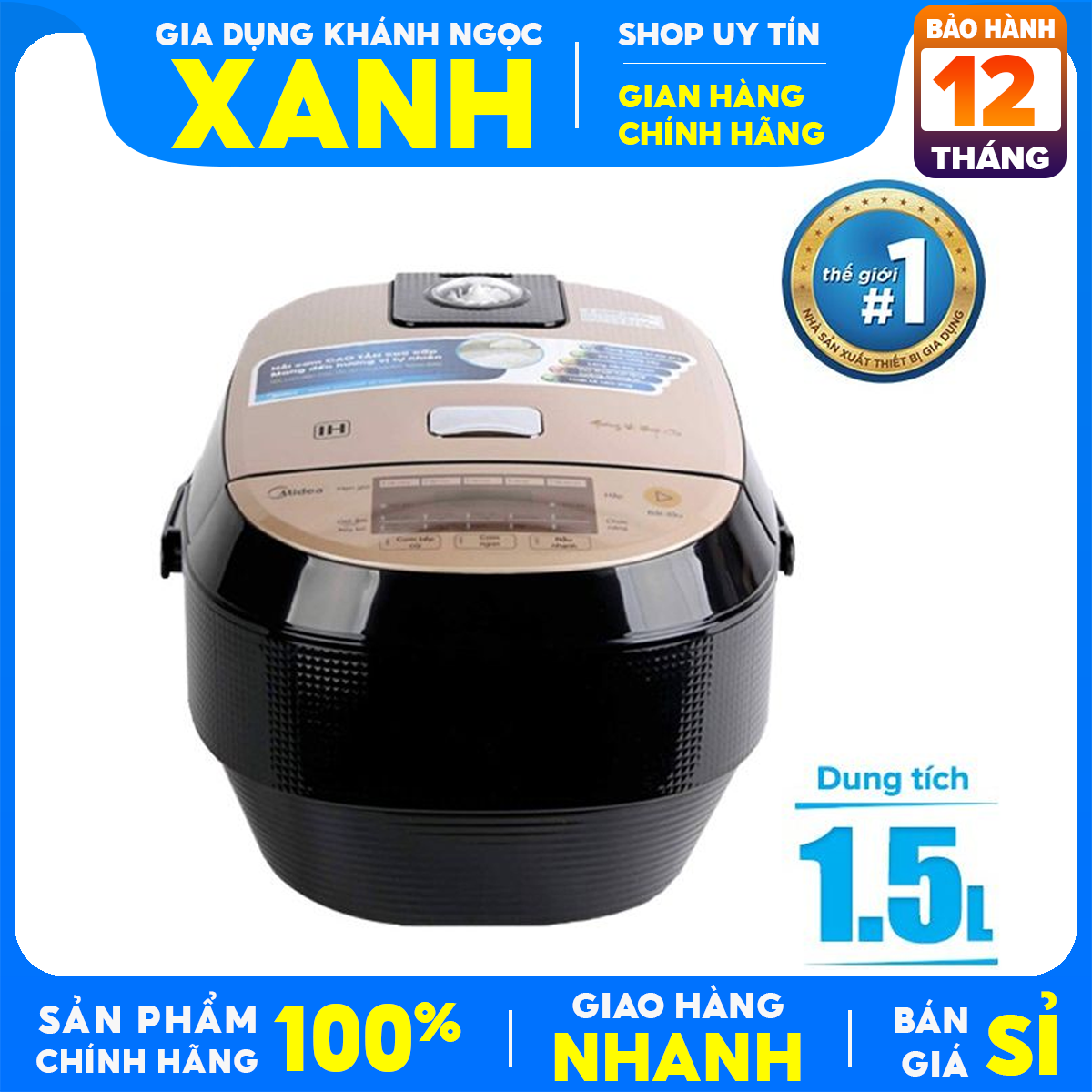 Nồi cơm điện cao tần Midea 1.5 lít MB-HS4007 Chính Hãng Mới 100% Lòng nồi 5 lớp dàyphủ chống dính.Cô