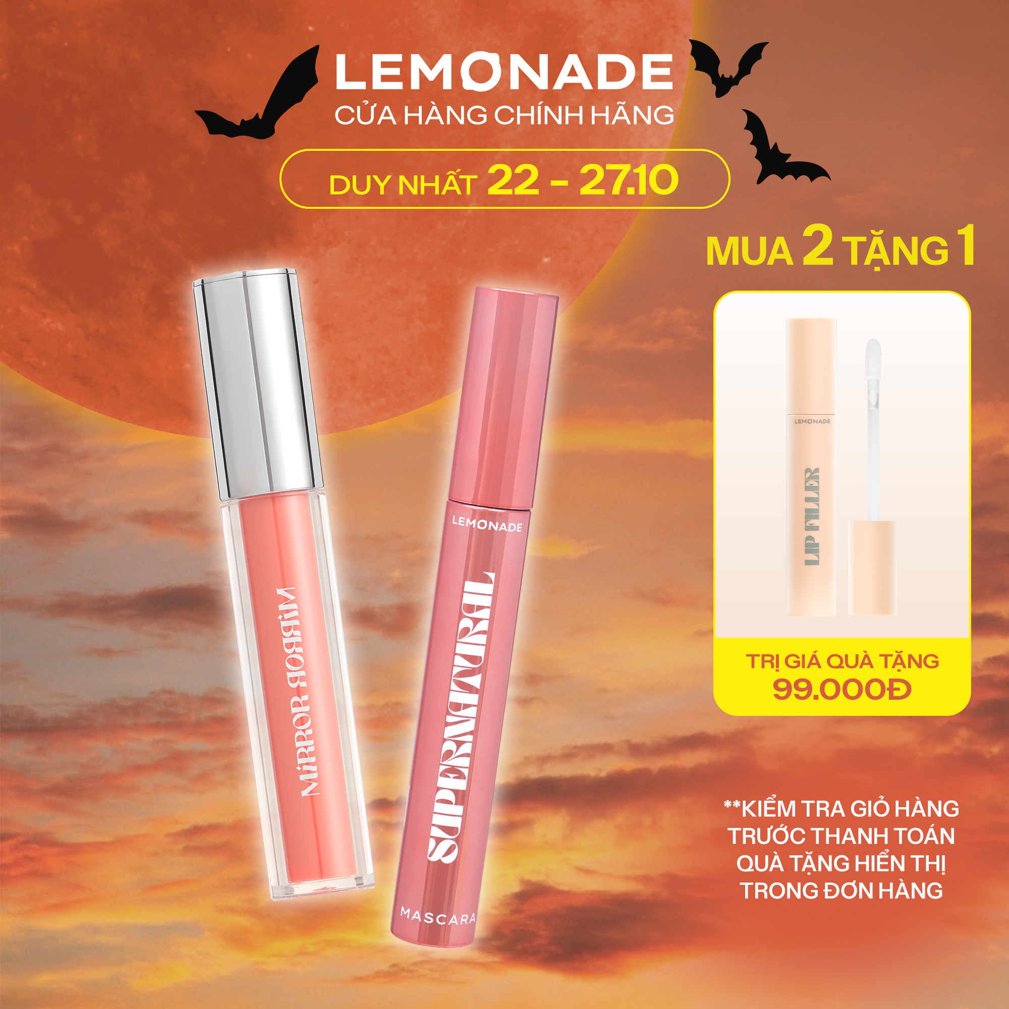 Combo Lemonade Son tint bóng Lemonade Mirror Mirror Water Tint  & Chuốt mi Lemonade SuperNatural Mas