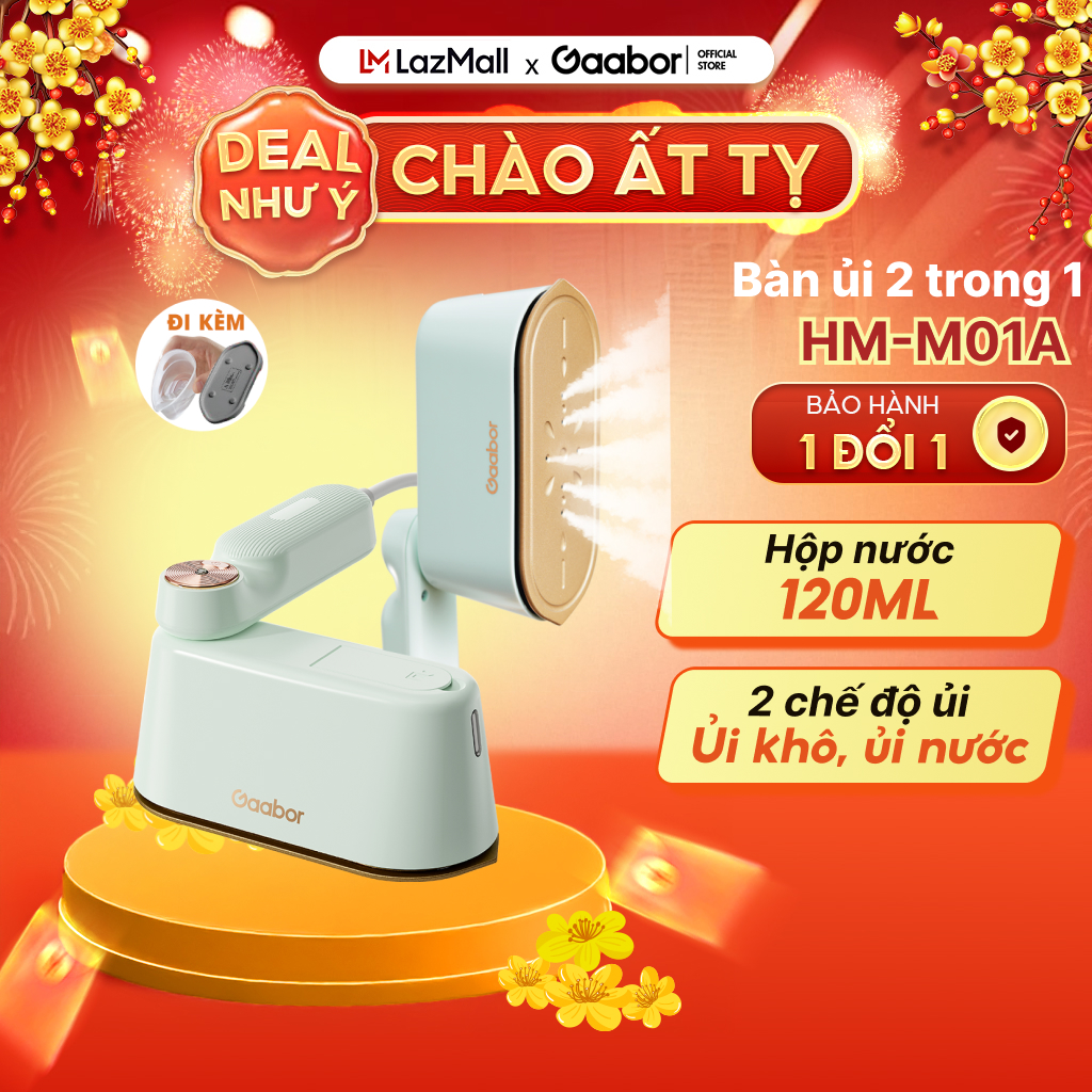 Bàn ủi hơi nước cầm tay du lịch Gaabor HM-M01A 1200w bàn là làm nóng nhanh 2 chế độ ủi nước và ủi 