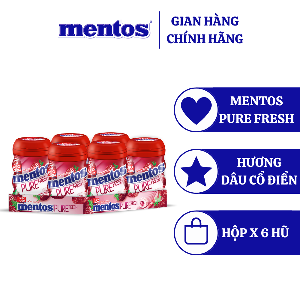 Kẹo Gum Mentos Pure Fresh Hương Bạc Hà (Hộp 6 hũ)