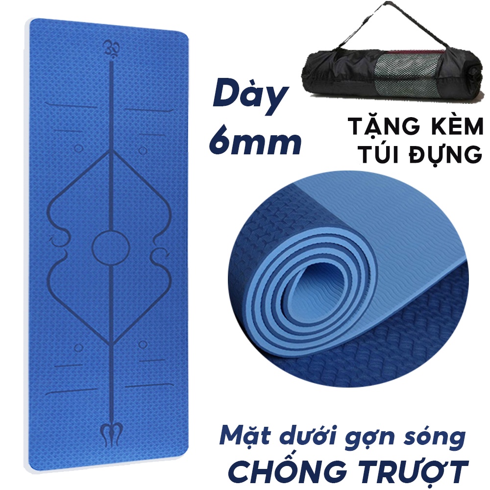 Thảm tập YOGA GYM 2 lớp 6 mm cao cấp thảm yoga chống trượt định tuyến + tặng kèm túi đựng thảm gấp g