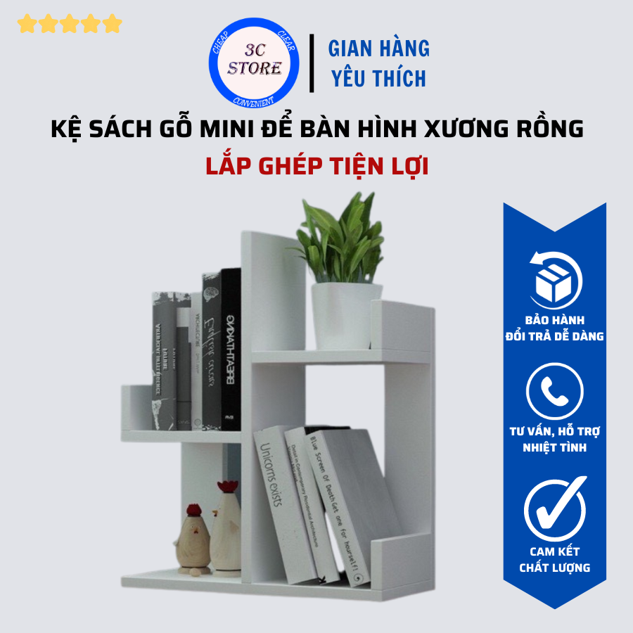 ✅ Kệ sách gỗ - Kệ sách để bàn hình xương rồng nhỏ - Lắp ghép✅