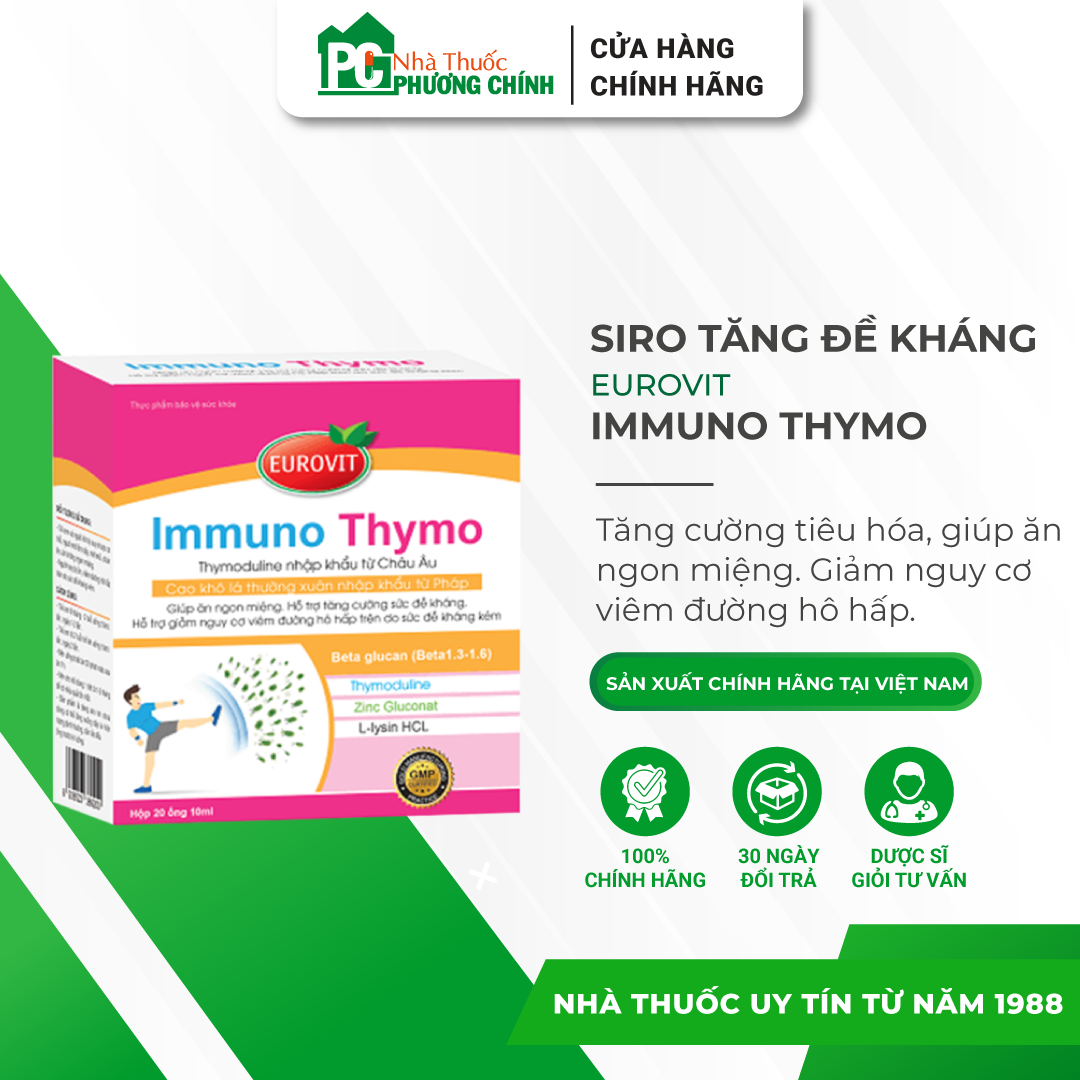 Siro Tăng Đề Kháng Cho Bé Immuno Thymo Eurovit Dành Cho Bé Đề Kháng Kém Hay Ốm Vặt Chậm Lớn (Hộp 5 -