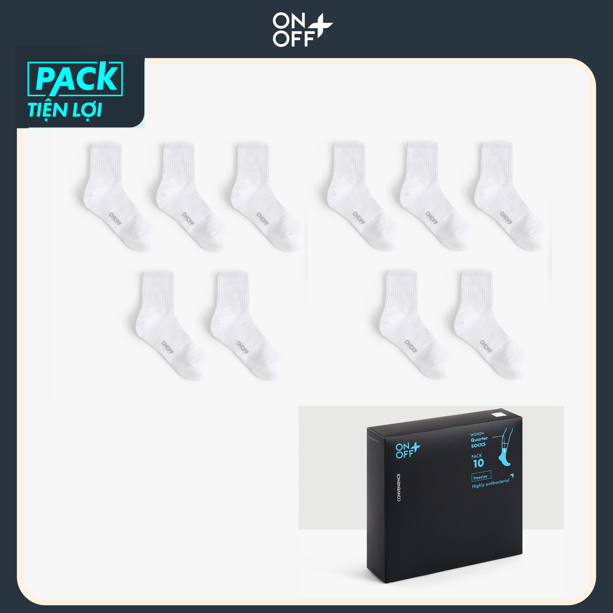 [combo 10] hộp 10 đôi tất vớ nam cotton cổ trung ONOFF Bacis kháng khuẩn khử mùi - 18AQ24A222