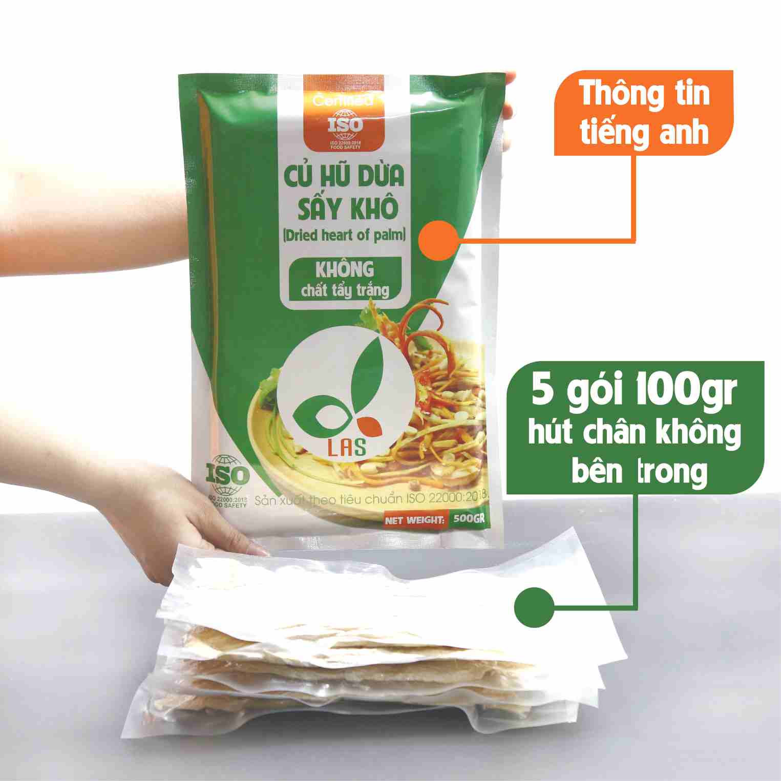 Củ hủ dừa sấy khô - Gói 500gr túi hút chân không | LAS Việt Nam