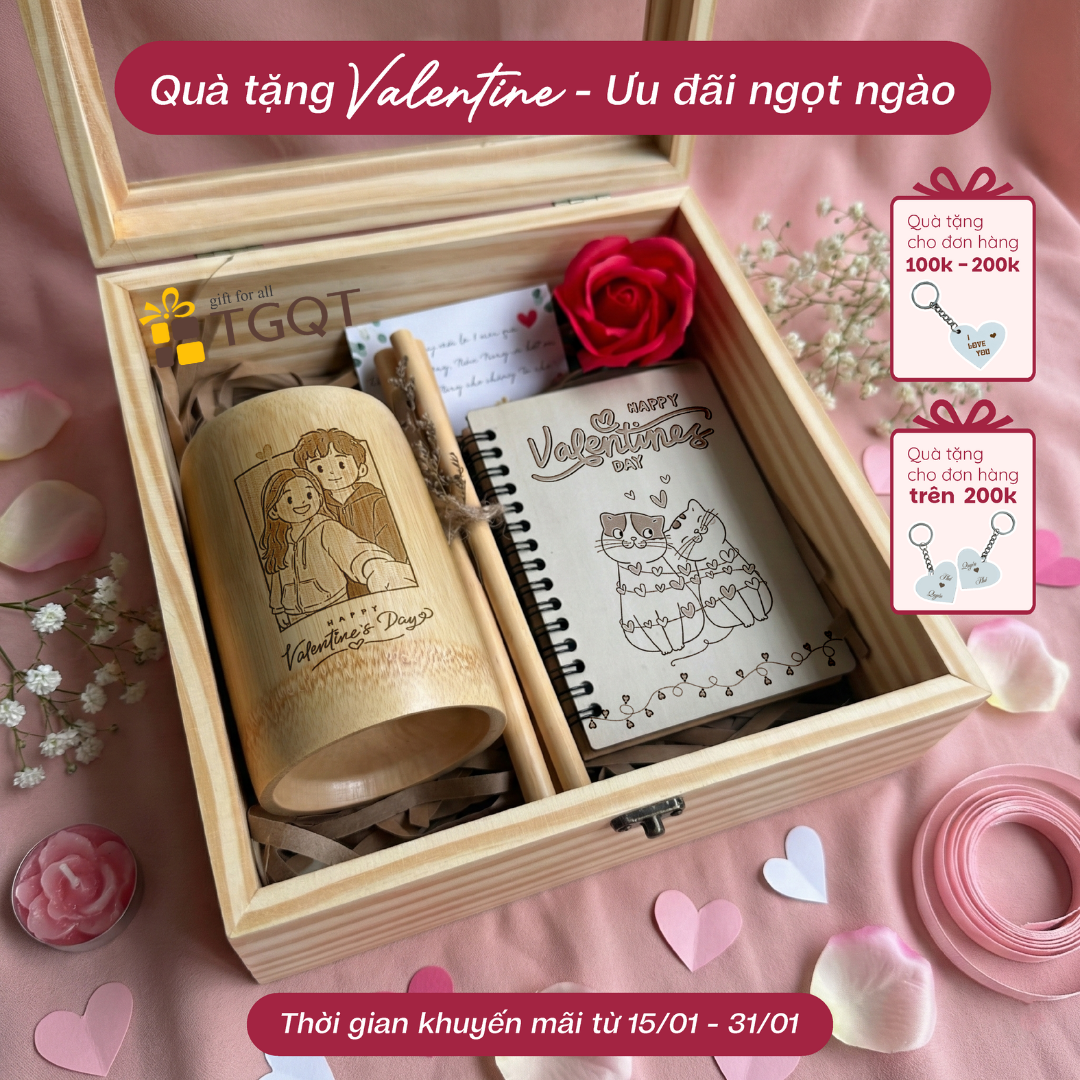 Set quà sinh nhật ý nghĩa cho cả nam & nữ - Combo quà tặng sổ gỗ & cốc tre - khắc hình & chữ theo yê
