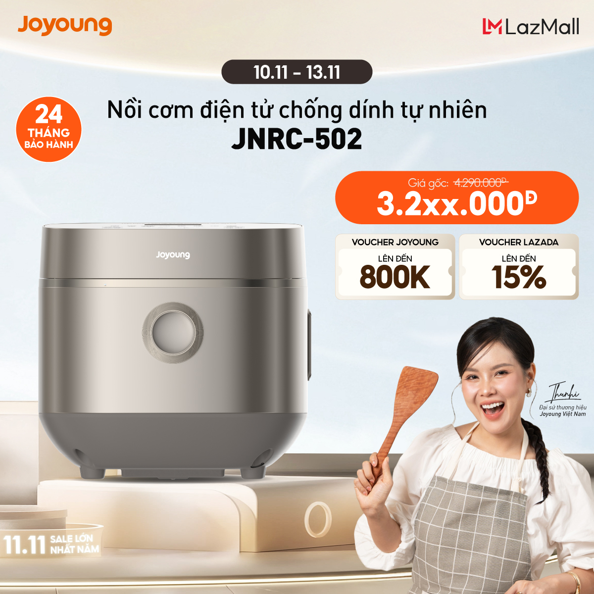 Nồi cơm điện tử 1.8L Joyoung JNRC-502 | Chống dính tự nhiên | Công suất 860W