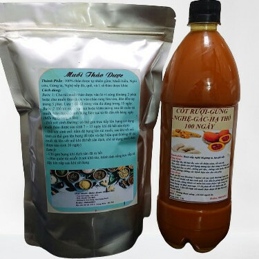 Combo 1Kg Muối Thảo Dược & 1 Lít Ruoi Gừng Nghệ Gấc Hạ Thổ 100 Ngày Giảm Mỡ Bụng Cho Mẹ Sau Sinh