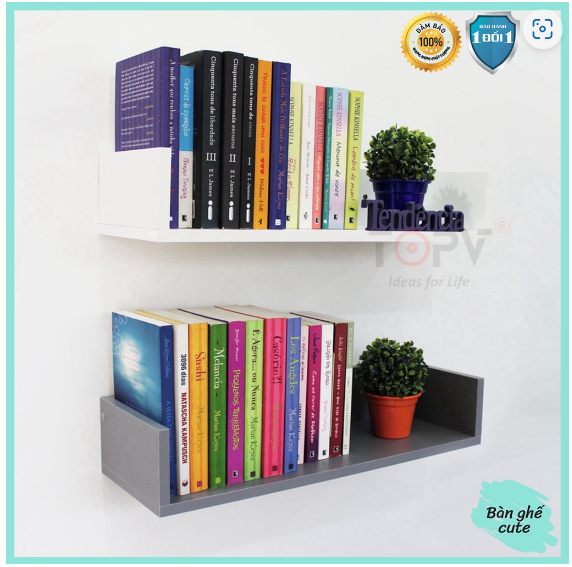 Kệ sách treo tường kiêm kệ decor chữ U  giá sách gỗ tủ để đựng đỡ kê vở cho bé nhỏ mini giá rẻ trắng