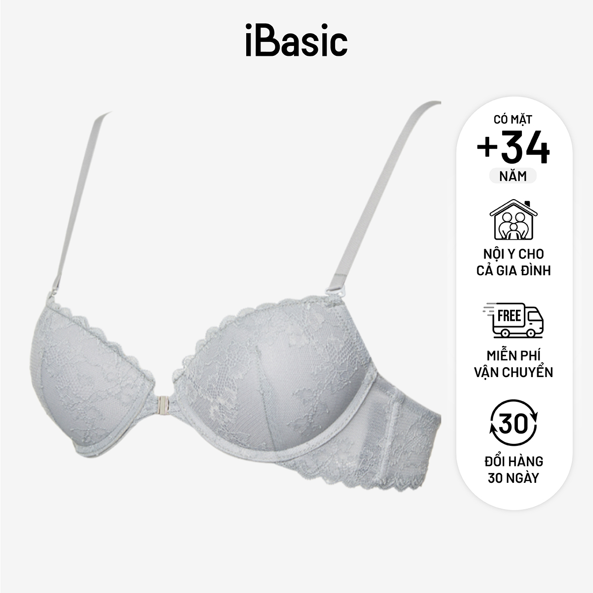Áo ngực ren iBasic có gọng mút dày demi cài trước VA149