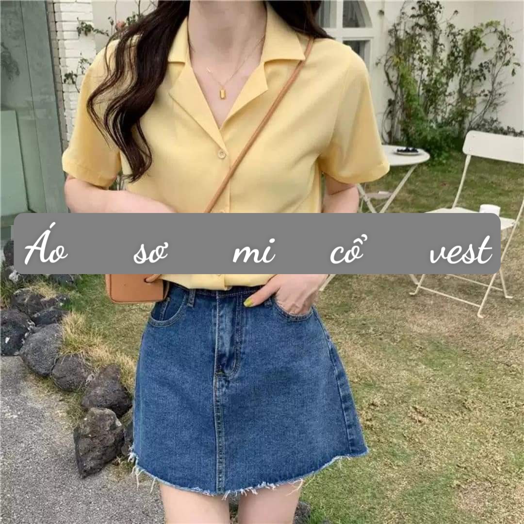 Áo sơ mi nữ công sở thời trangSuri vãi lụa 5 màutay ngắn cổ V  kiểu vest-VEST 5 MÀU
