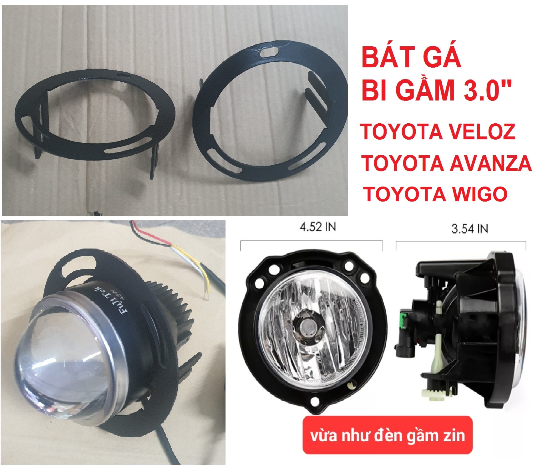 (BH 2 năm) 1 cặp trọn bộ Bi gầm Led 3.0" Japan-Pro - VIP 65W 3 màu / 1 màu, len xanh kèm bát gá đủ d