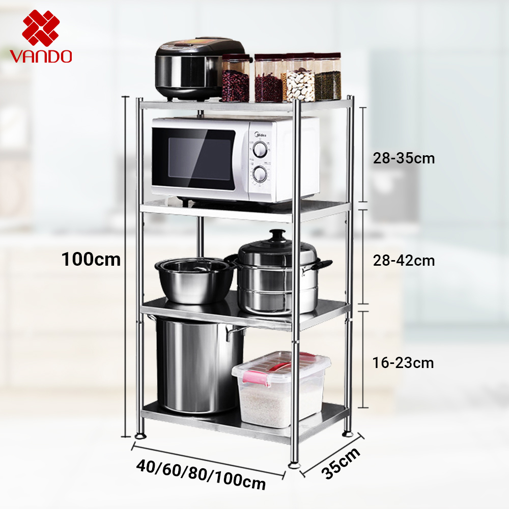 Rộng 40cm/60cm/80cm/100cm - Giá Kệ Để Lò Vi Sóng INOX VANDO - Để Nồi Cơm Điện đa Năng Thông Minh Cho