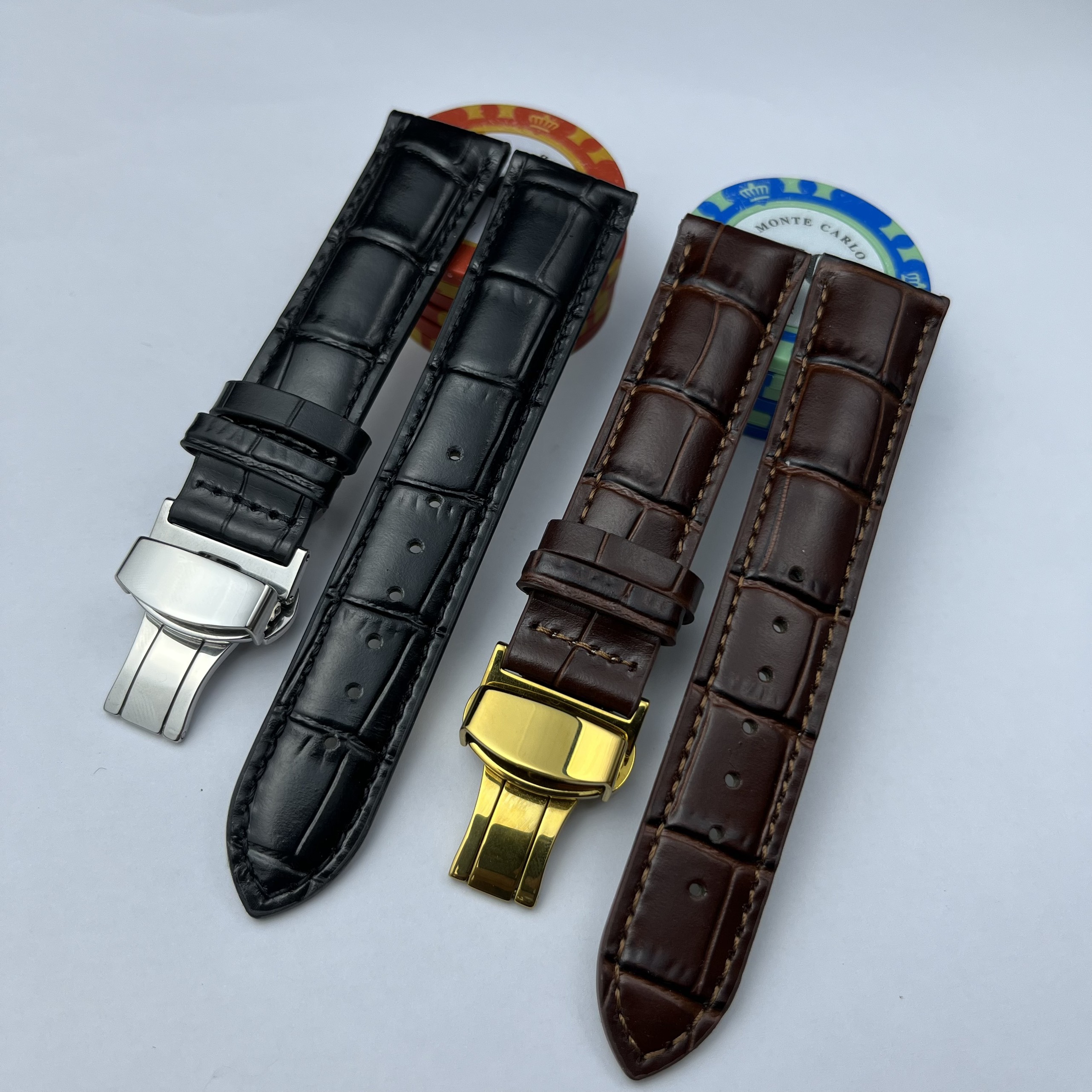 Dây da đồng hồ nam nữ da bò thật hai mặt giá rẻ dây đồng hồ khóa bướm khóa gài size 14mm đến 22mm 19