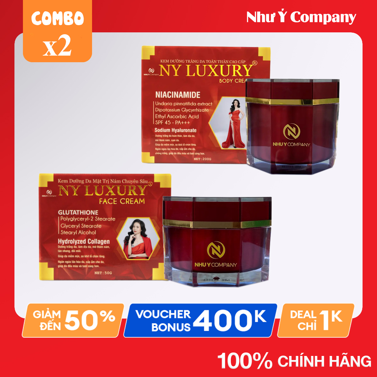 Combo Kem dưỡng trắng da toàn thân cao cấp NY Luxury Body Cream + Kem dưỡng da mặt NY Luxury Face Cr