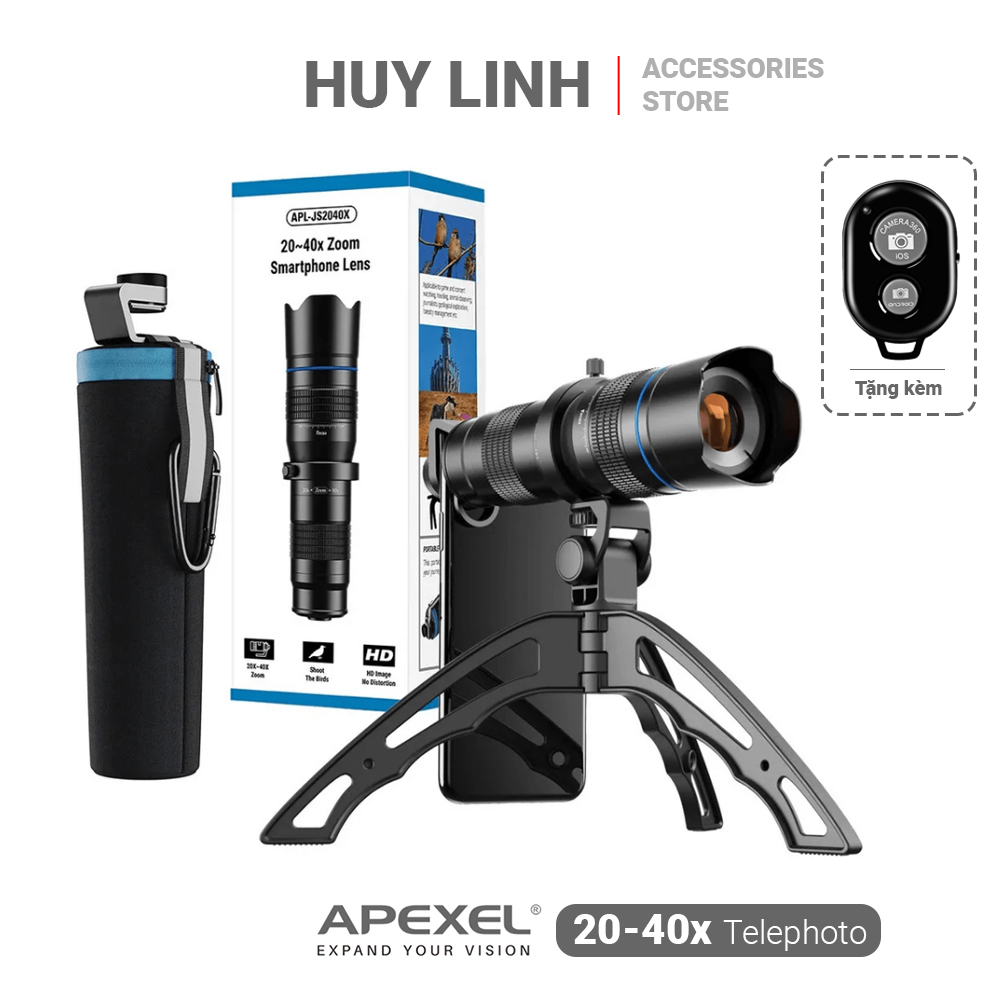 Lens ống kính tele zoom Apexel 20-40X HD kiêm ống nhòm 1 mắt cho điện thoại smatrphone