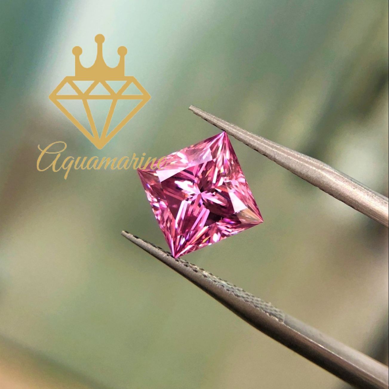(Size 18x18 mm) Kim cương nhân tạo Moissanite giác cắt Princess màu hồng