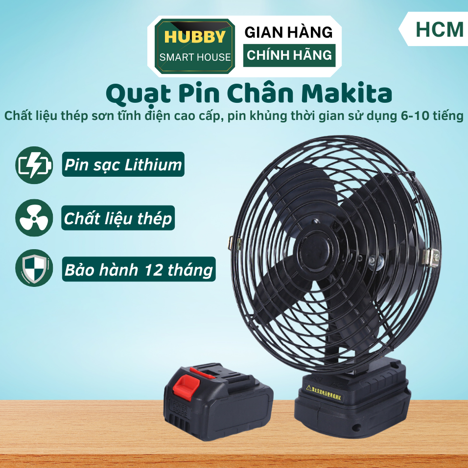 Quạt pin chân Makita tích điện Quạt chân pin Makita đế pin tích điện Quạt chạy pin Makita tích điện 