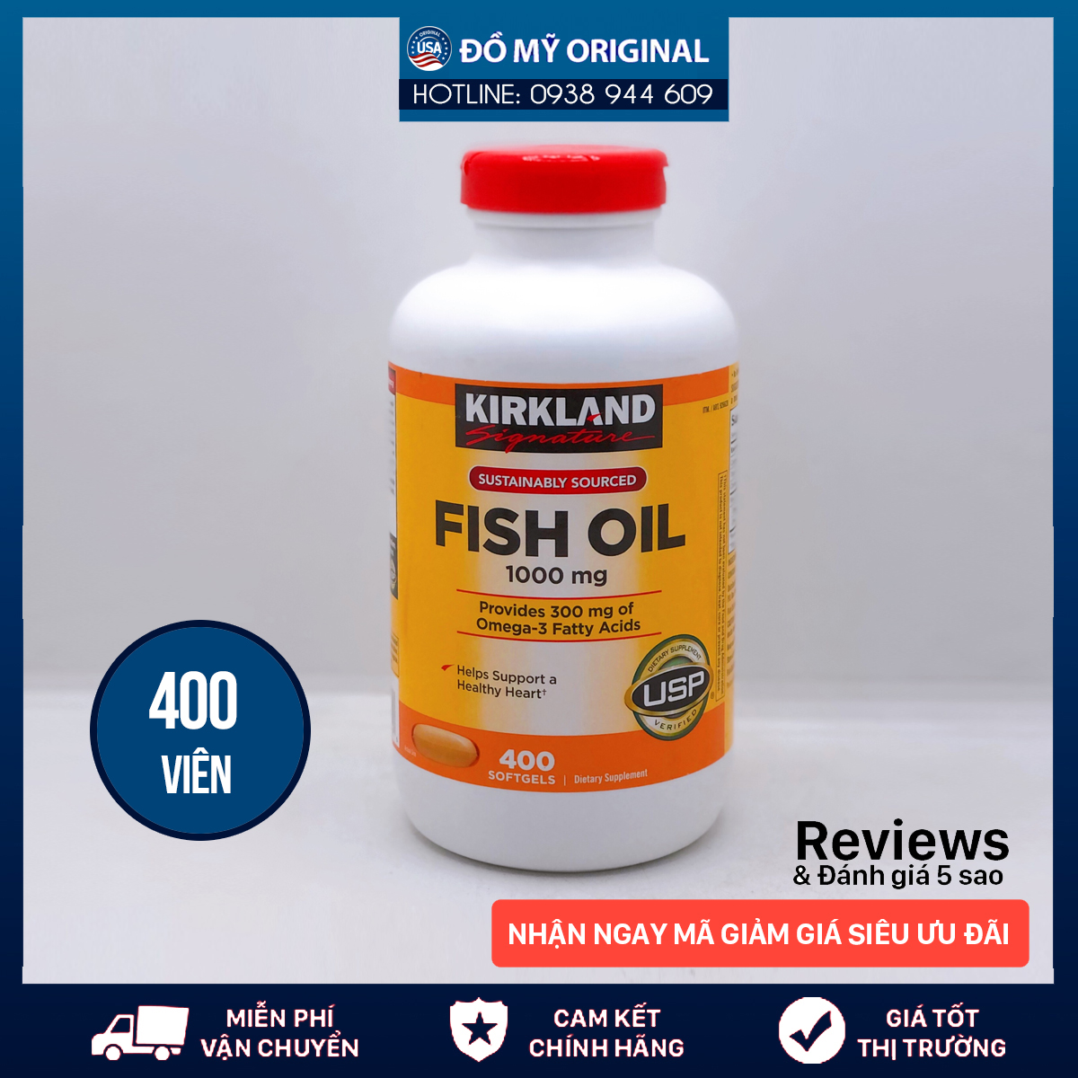 Viên Uống Dầu Cá Omega 3 Fish Oil 1000Mg Kirkland Signature Hộp 400 Viên Nắp Đỏ Bổ Sung Dha Epa Tốt Cho Não Bộ Và Võng Mạc Phòng Ngừa Các Bệnh Tim Mạch